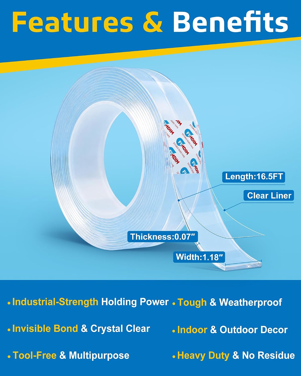 Detalle de FIMDIM Double-Sided Tape 16.5FT