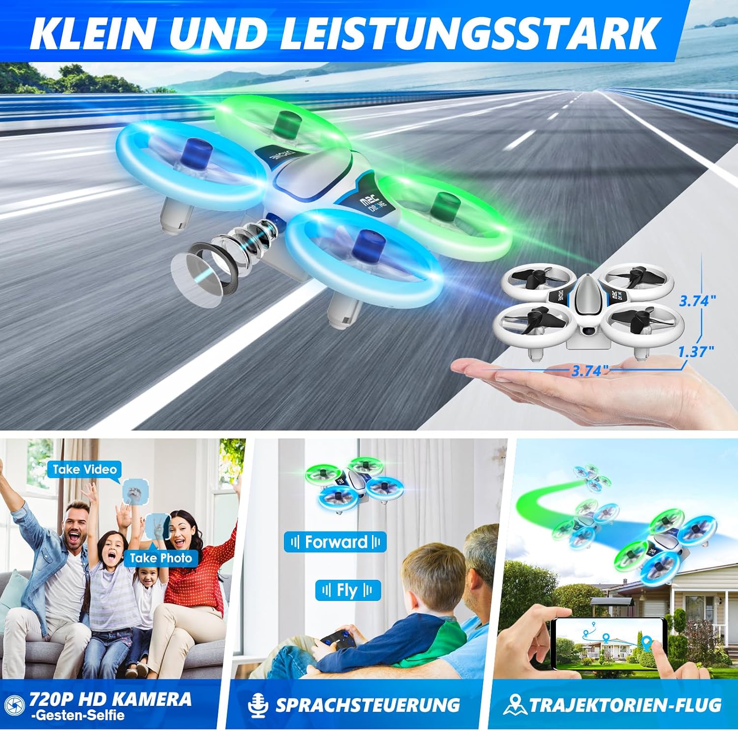 Detalle de Mini Drone con Cámara 1080P para niños 3 baterías