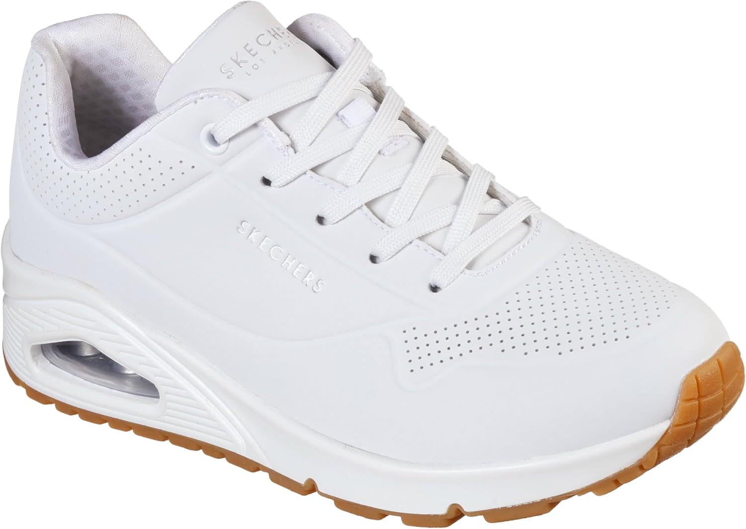 Detalle de Skechers Femme Uno-Stand on Air Basket White Durabuck/Mesh (39 EU Large) – Confort et allure décontractée