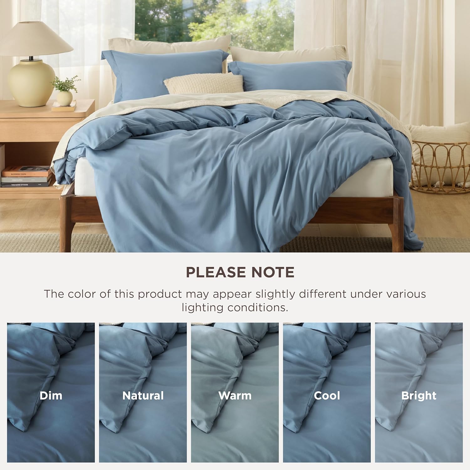 Thumbnail 4 de Bedsure Duvet Cover Set-Solid, King Mineral Blue Microfiber with Zipper