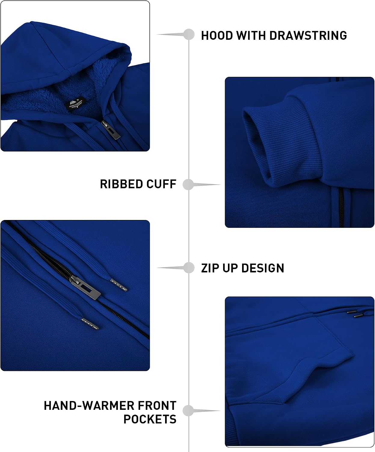 Detalle 2 de ZITY Men's Zip-Up Hoodie with Sherpa Lining