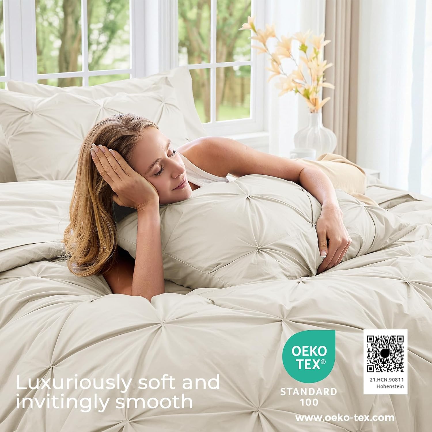 Detalle de Sasttie King Size Comforter Set in Beige (7-Piece Bed in a Bag)