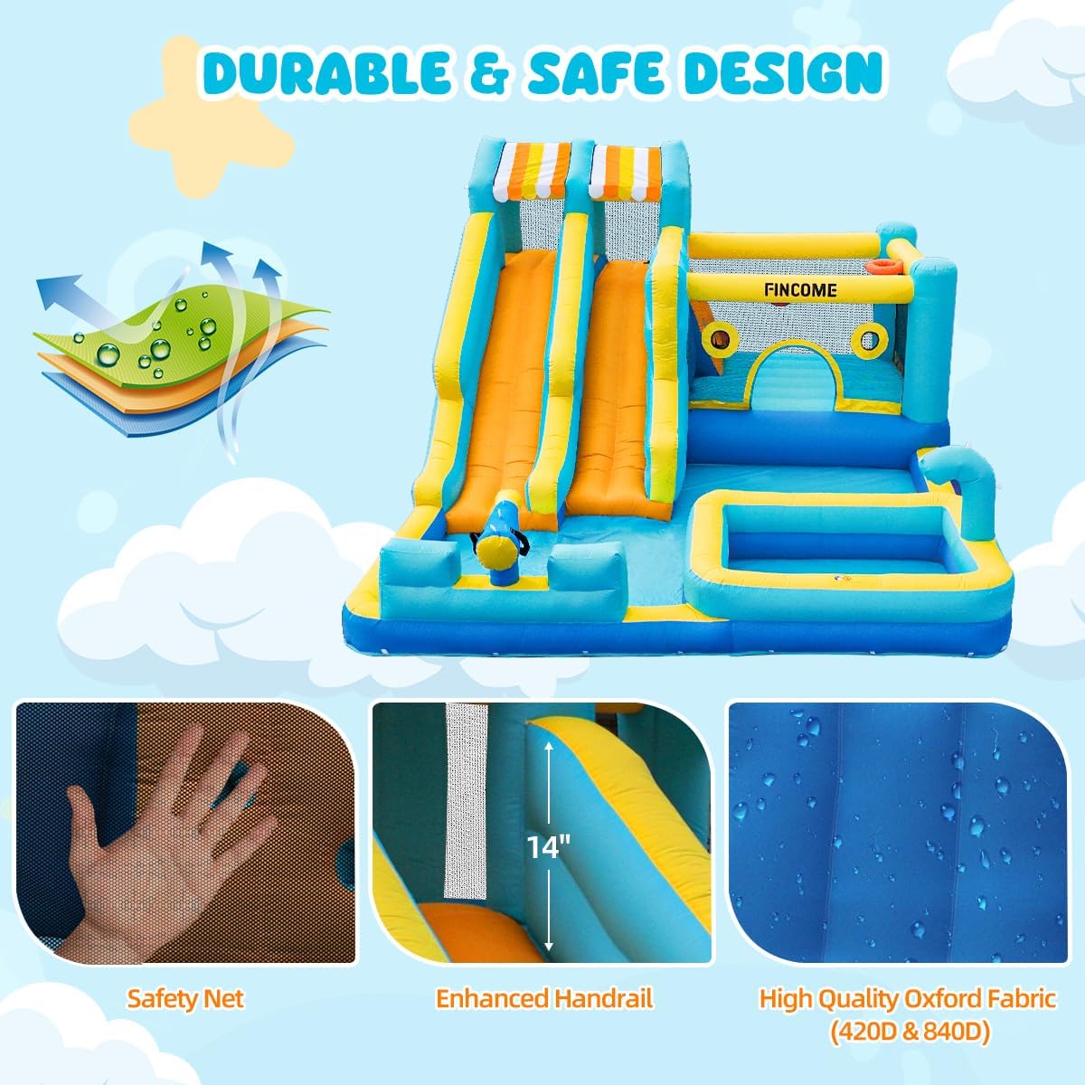 Thumbnail 2 de FINCOME 10-in-1 Inflatable Bounce House Water Slide with 750W Blower, Double Water Slides & Climbing Wall