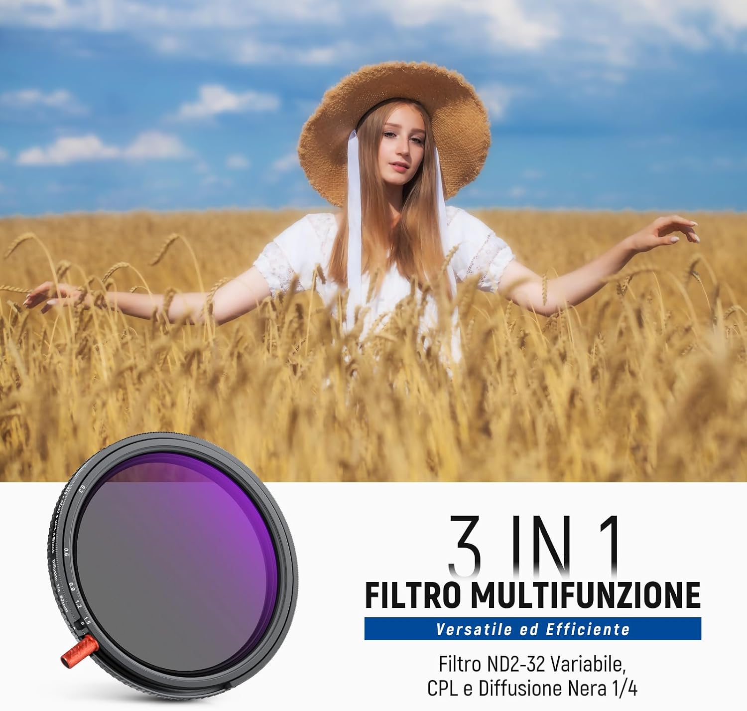 Thumbnail 1 de NEEWER 82mm 3in1 Filtro ND Variabile + CPL + Black Diffusion 1/4 – Filtro Multifunzione per Esposizione, Polarizzazione e Effetto Cinematic