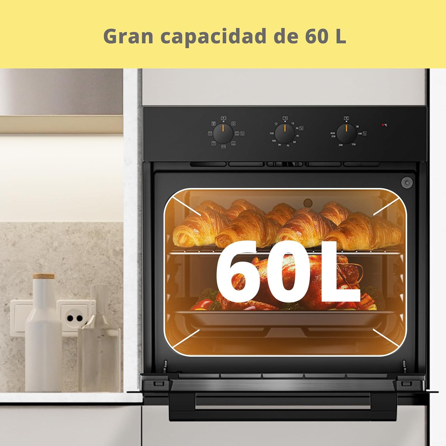 Detalle 2 de Comfee CBO60M80M1-BK horno empotrable de 60 cm y 60 litros con 8 funciones y freidora de aire