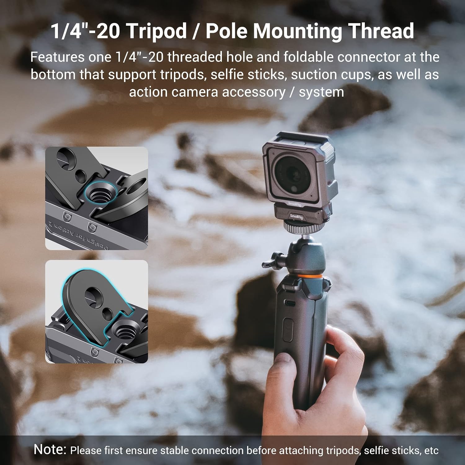 Detalle de SMALLRIG 3662 : support adaptateur magnétique pour DJI Osmo Action 4/3 avec connecteur pliable et filetage 1/4