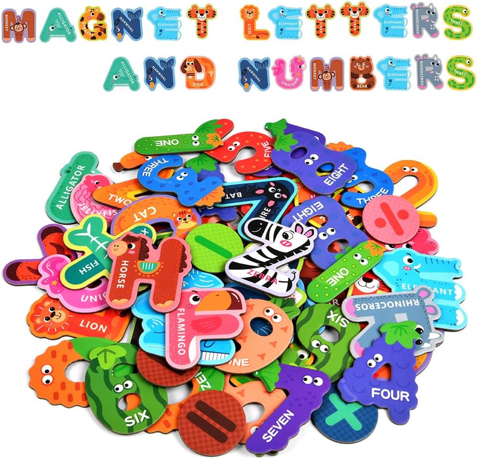 Detalle de AUAUY magnetische letters en cijfers – 52 koelkastmagneten met dierenprints