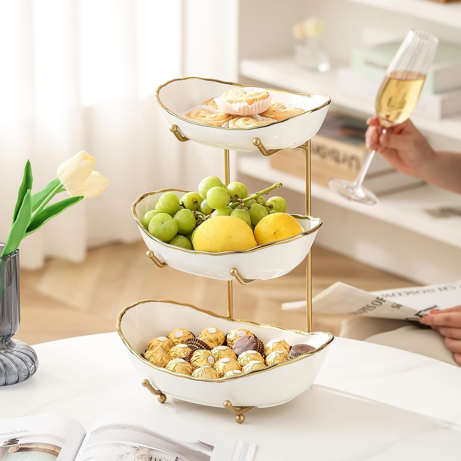 Thumbnail 6 de HOMKULA Ceramic 3-Tier Fruit Bowl for Countertop ๐ฝ