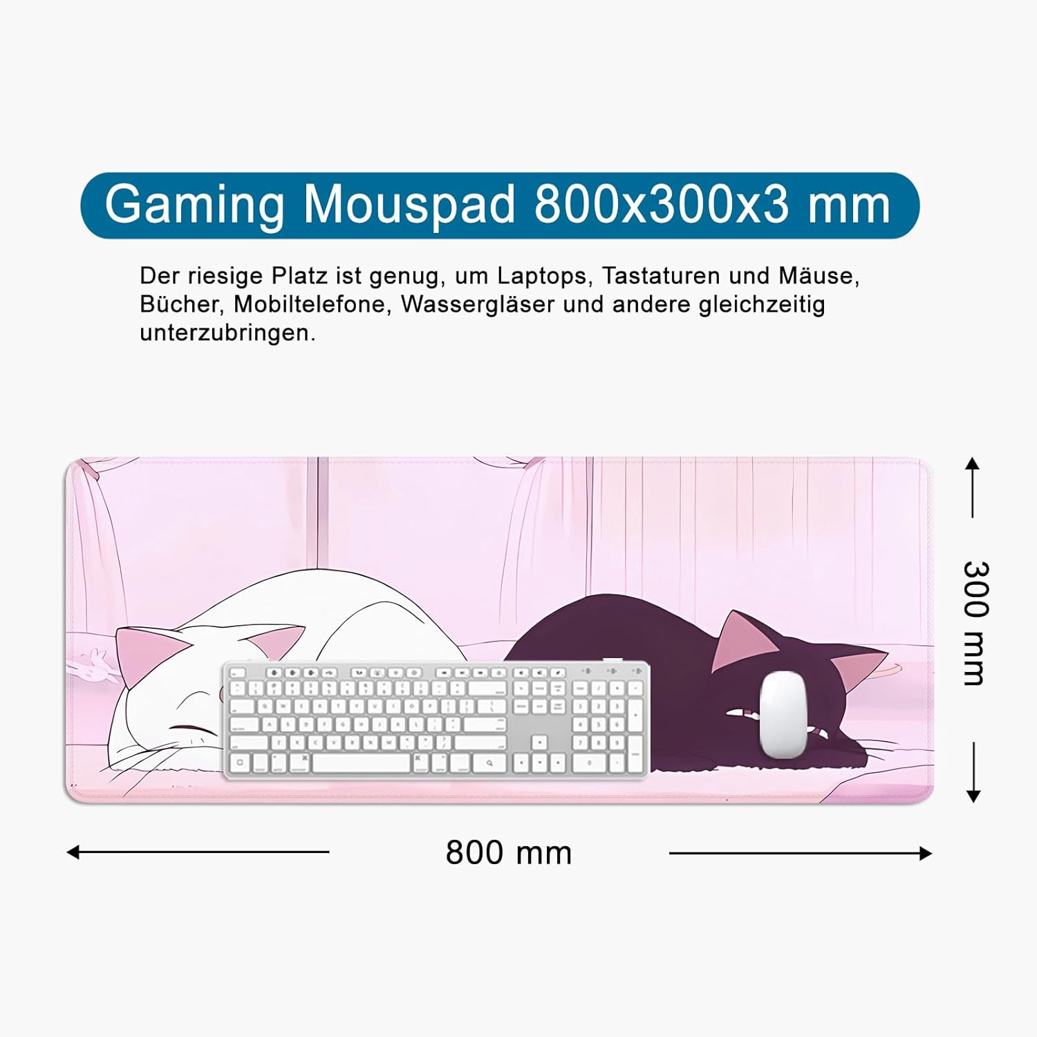 Thumbnail 4 de VYEUIAO Rosa Gaming Mousepad Katze (800 x 300 mm) – XL Schreibtischunterlage mit rutschfester Basis