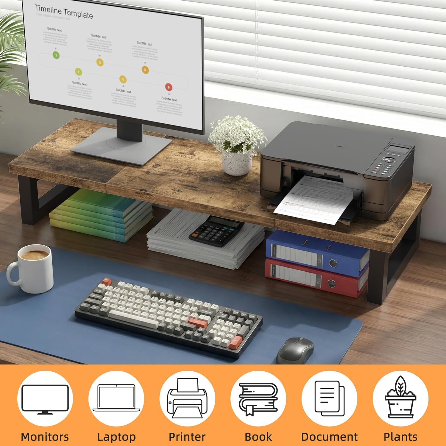 Thumbnail 1 de OYRREU Monitorerhöhung 2er Set – Holz-MDF Stellage mit Stahlkonstruktion, 91 × 26 × 12,5 cm