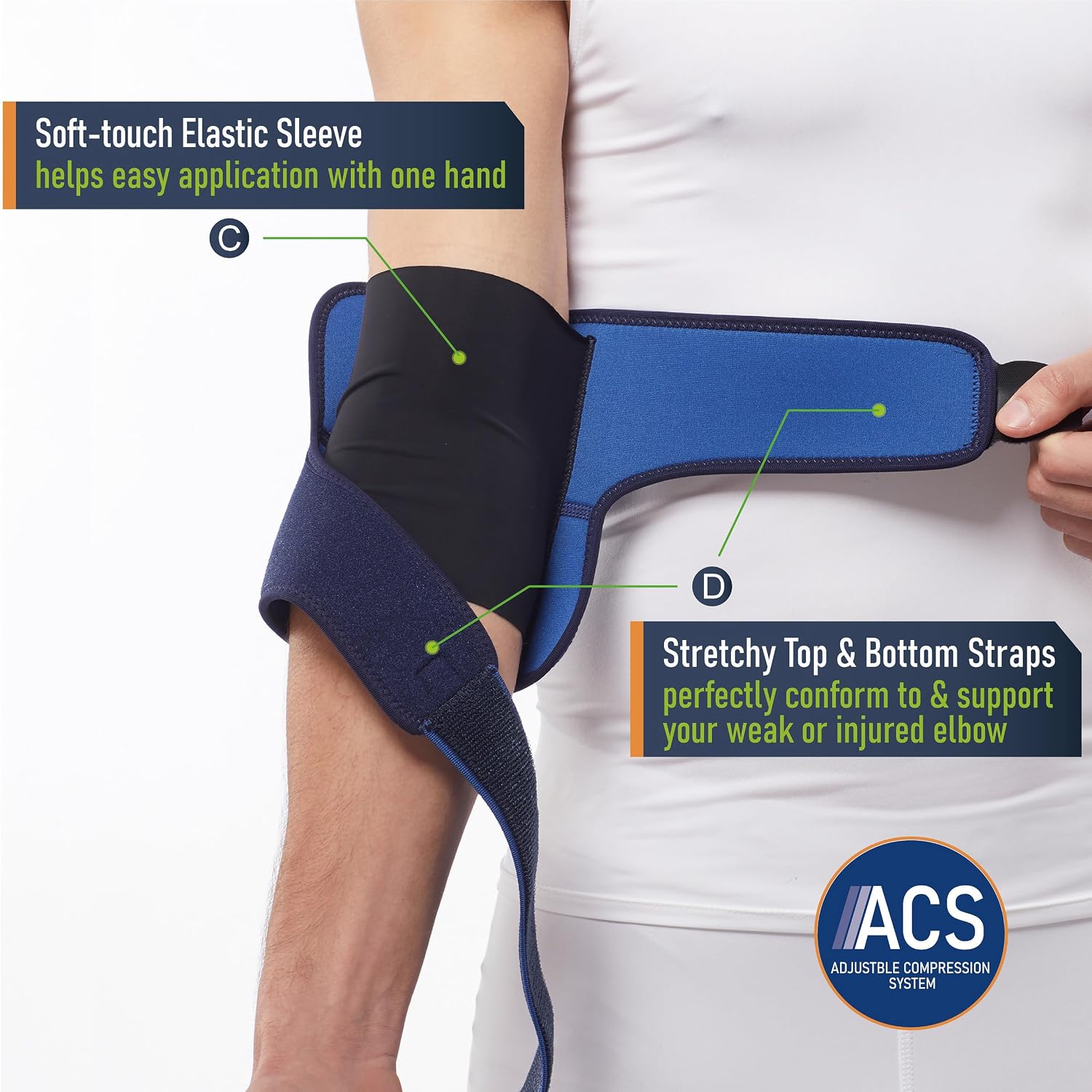 Detalle de Comforband Adjustable Elbow Brace for Tennis Elbow, Golfer’s Elbow & Tendonitis (One-Size Compression Sleeve)