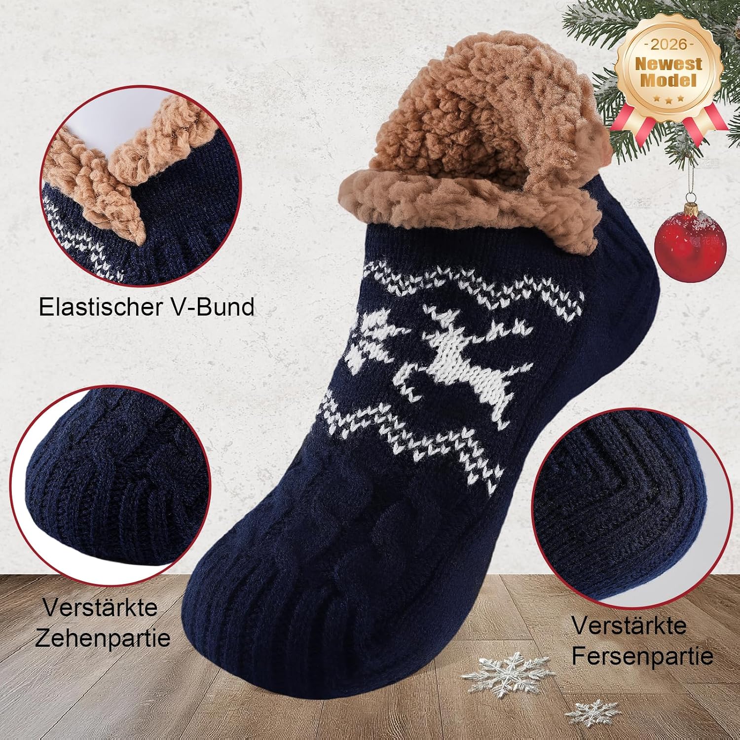 Detalle de Niorasen pantoffelsokken voor heren, maat 39-46, warm en antislip