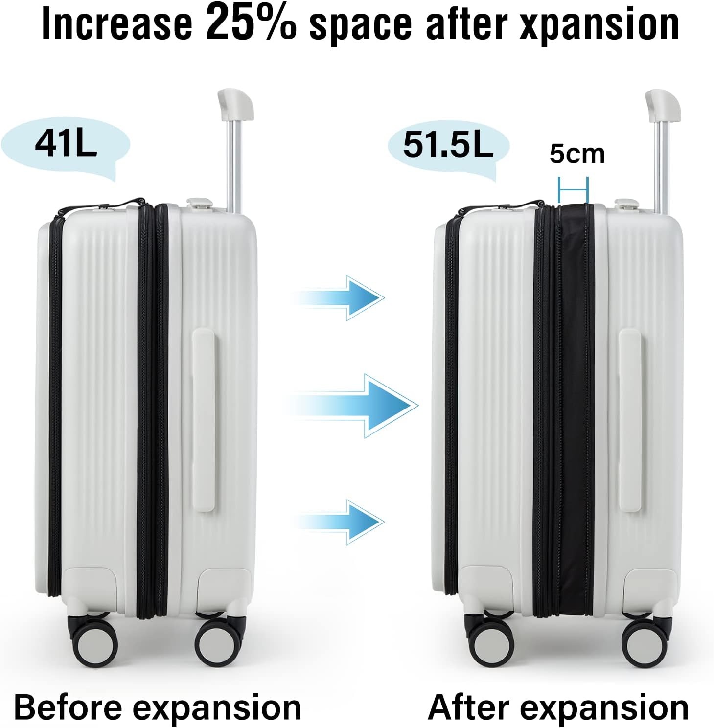 Thumbnail 1 de Hanke 20-inch expandable hard-shell cabin case with laptop compartment, spinner wheels and combination lock (ivory white)