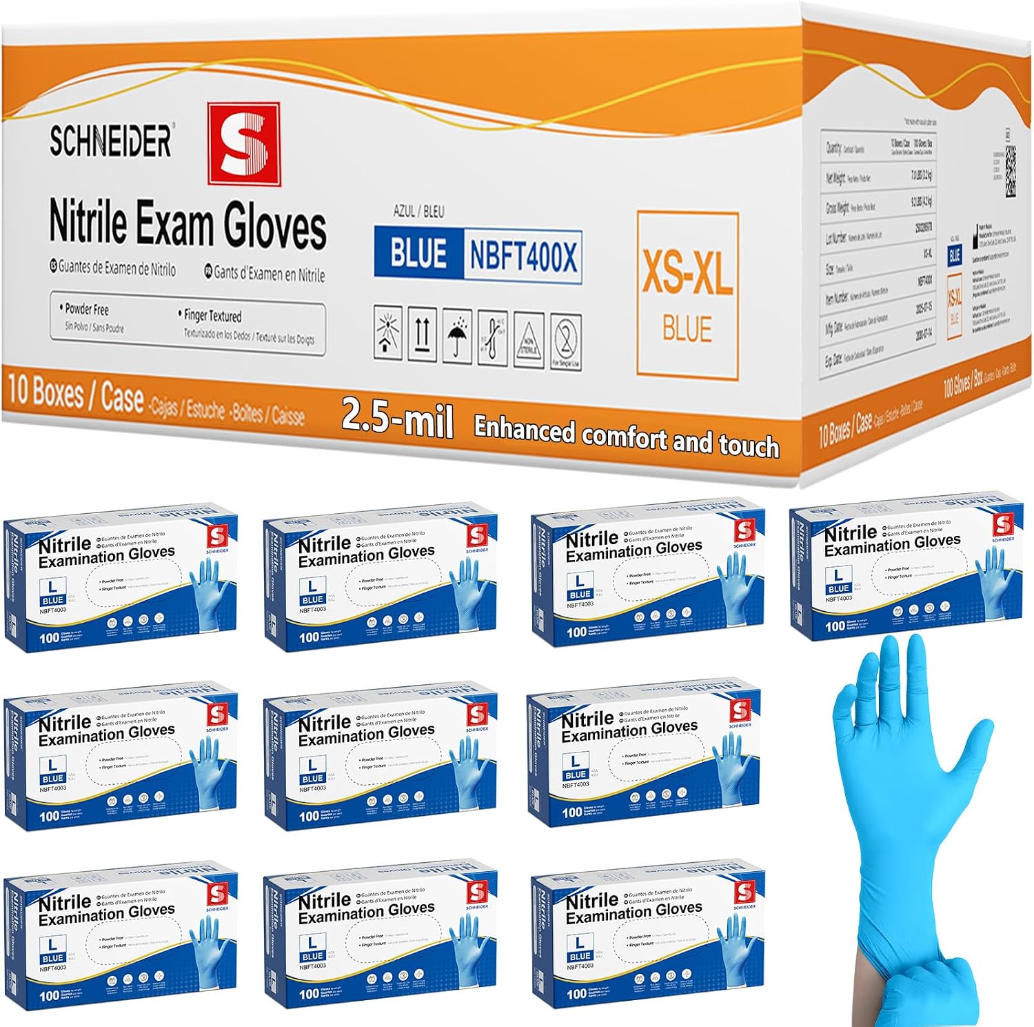 Detalle de Schneider Nitrile Exam Gloves, 2.5-Mil