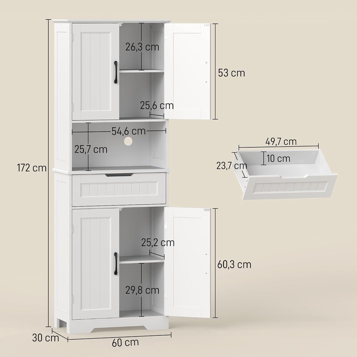 Thumbnail 6 de HOMCOM Buffet Haut Cuisine Blanc 60x30x172