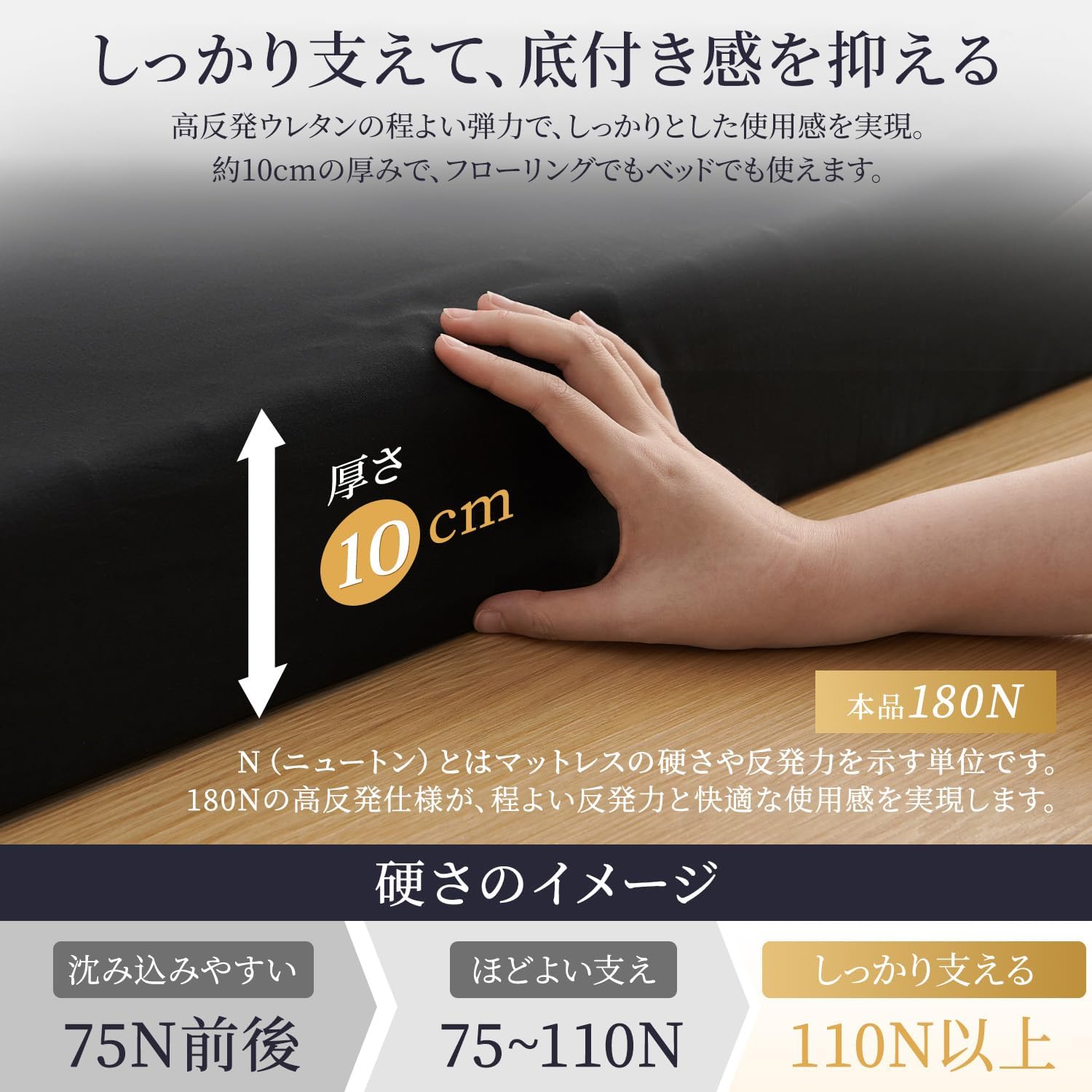 Detalle de クモリ 25DTFMT-D-BL-10CM 三つ折りマットレス ダブル 10cm厚・高反発・カバー洗濯可