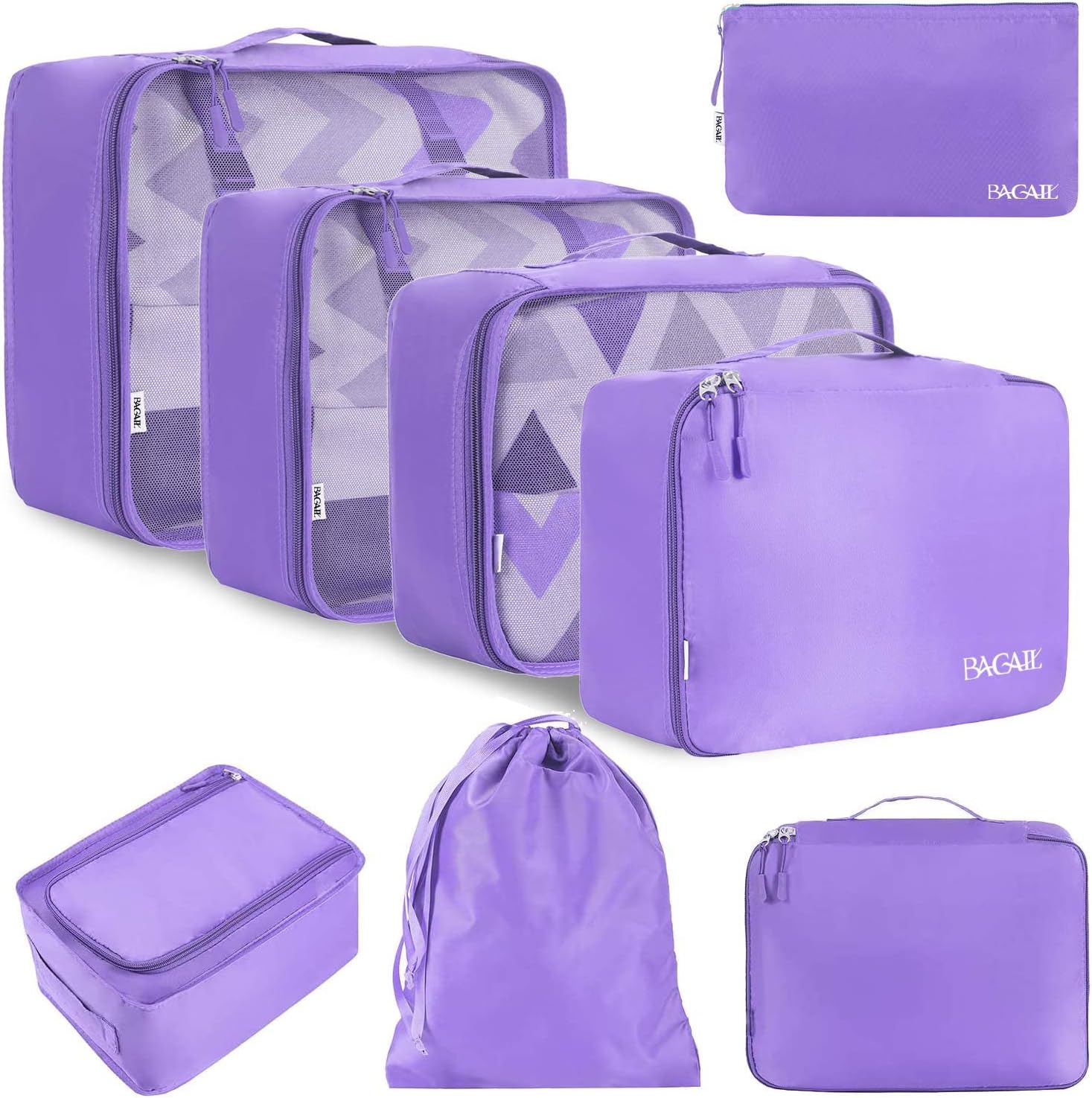 Detalle de BAGAIL 8-teiliges Packwürfel-Set – Kofferorganizer aus Nylon mit Mesh, inkl. Unterwäsche-, Kultur- und Schuhtasche