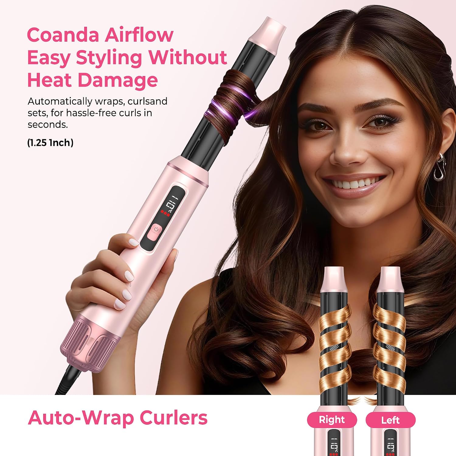 Detalle de 5 in 1 Hot Air Styler Brush (1000W) with LCD Display, Auto Rotating Curler & Snap-On Attachments