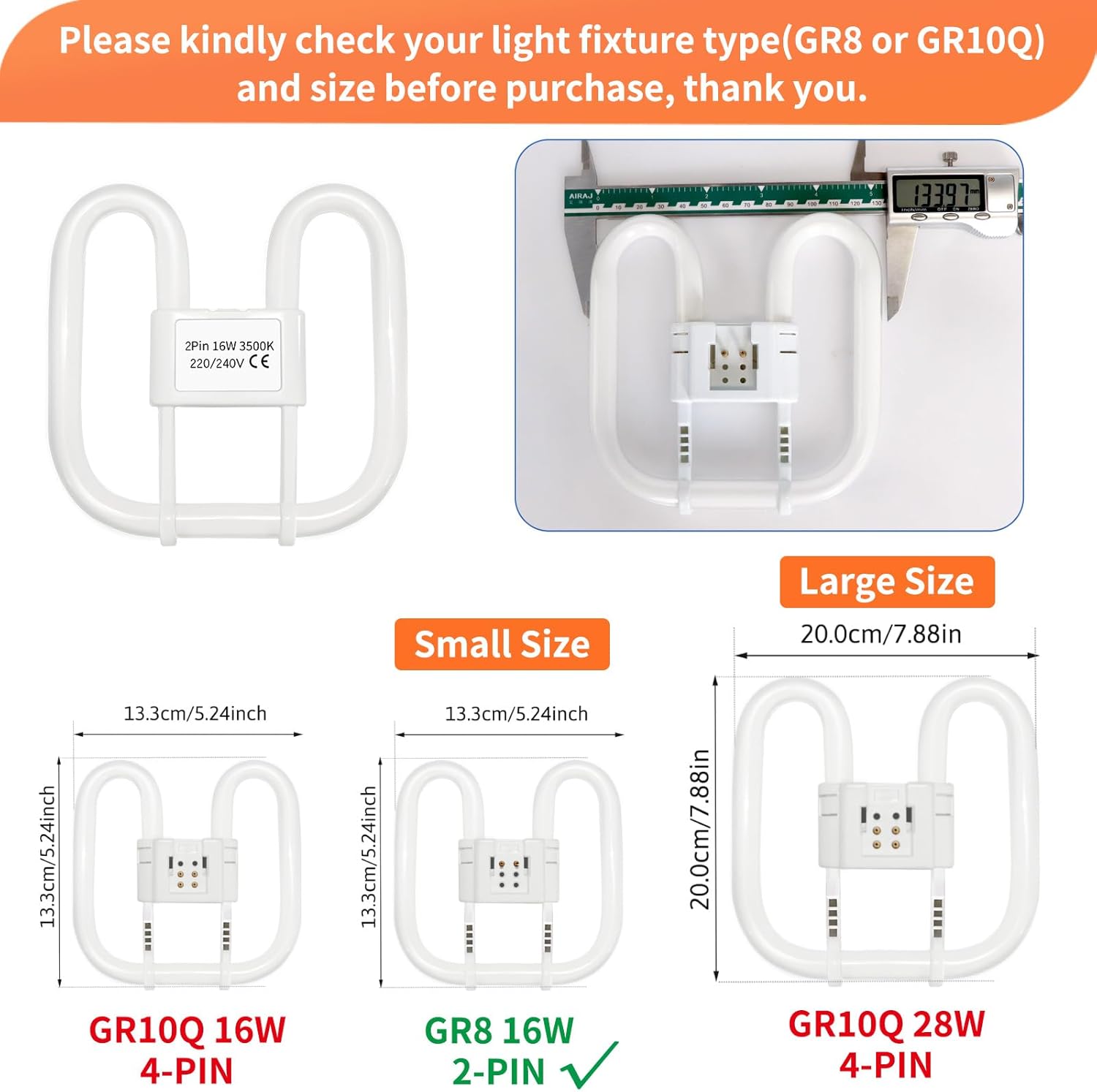 Thumbnail 3 de Akynite 16W 2D Square 2-Pin GR8 Cap Warm White CFL Lamp (3500K) – 230V, 950 lm, Non-Dimmable