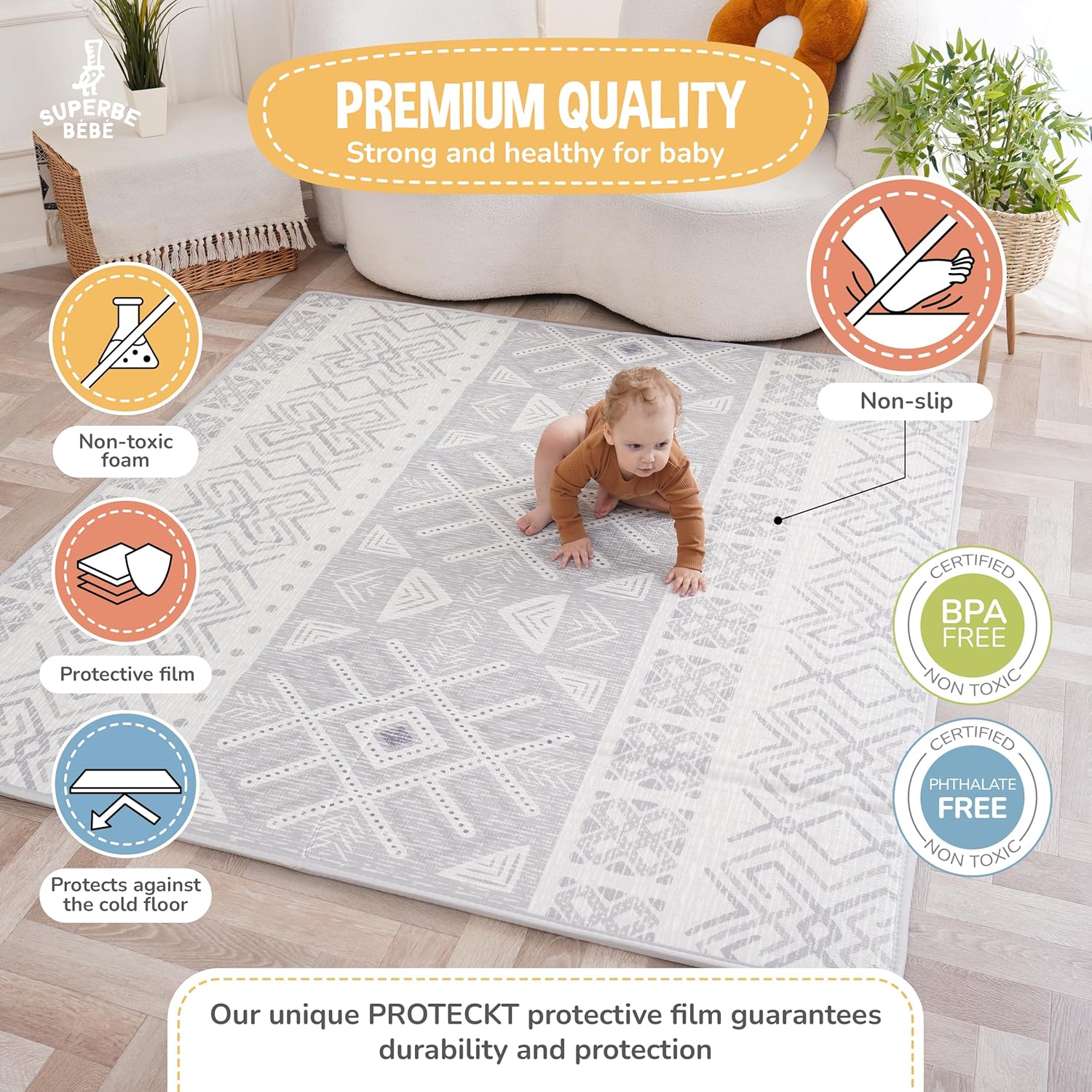 Thumbnail 4 de Tapis d'éveil bébé SUPERBE BEBE - Pliable épais réversible 150x180x1 cm