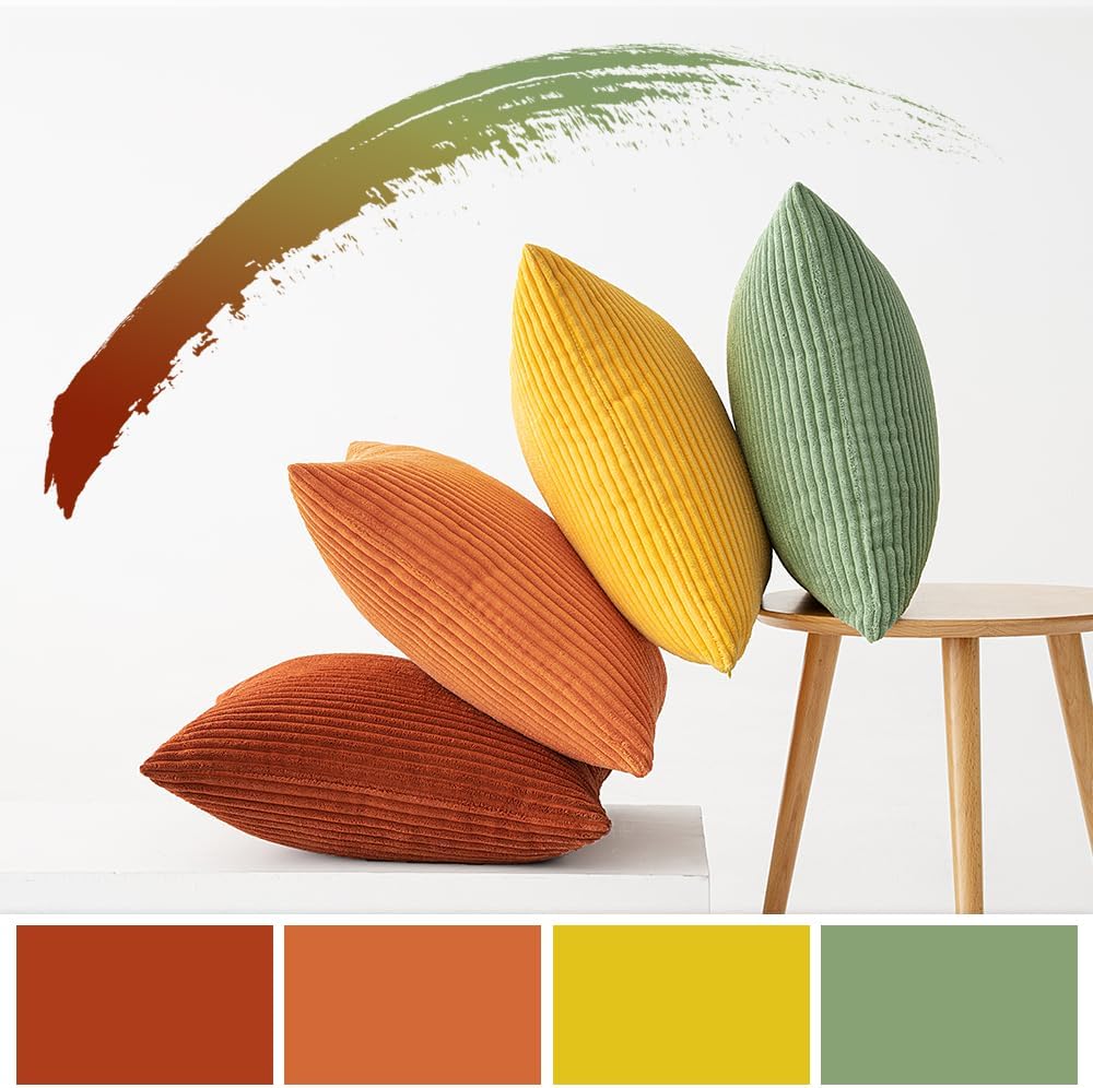 Detalle de MIULEE Corduroy Cushion Covers: Soft 40x40 cm Pack of 4 in Orange & Green
