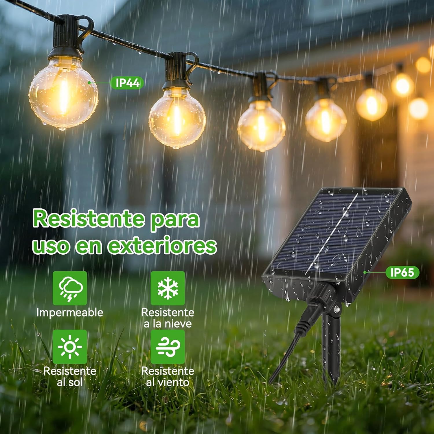 Detalle de FGRYB Solares Guirnalda Luces Exterior Jardin 15M con Control Remoto, 20 Bombillas G40 IP65