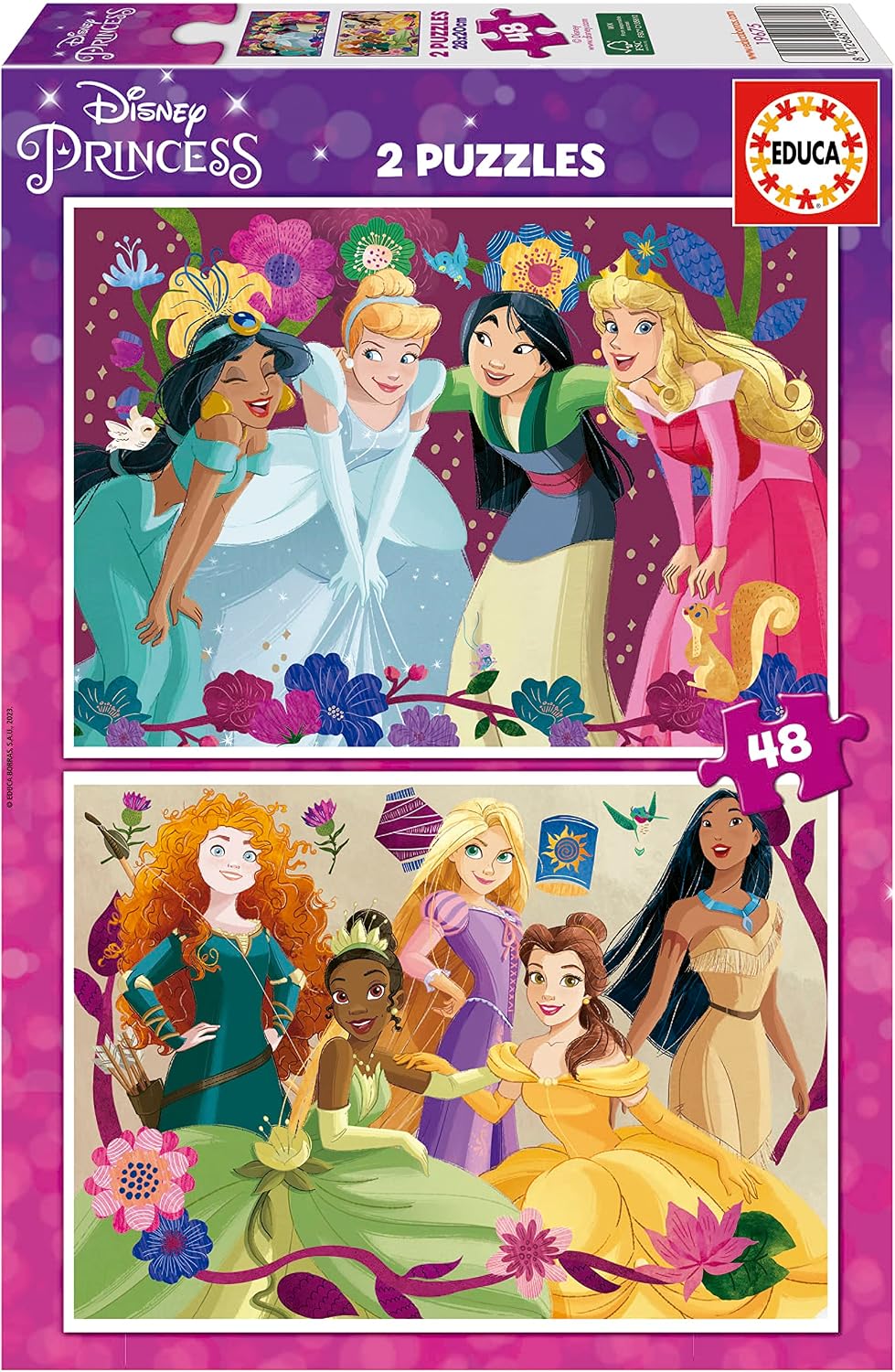 Detalle de Educa Kinderpuzzle Disney Princess – 2x48 Teile (Rapunzel, Mulan, Belle) ab 4 Jahren, 19675
