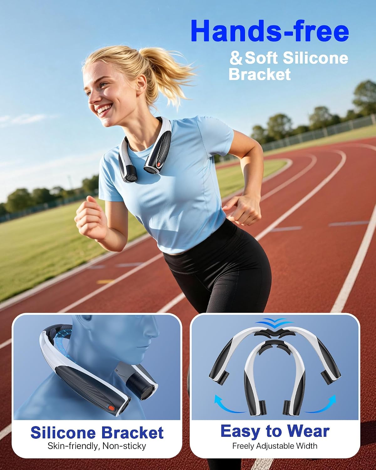 Detalle de GENVU Portable Neck Fan: 6000mAh Battery, 360° Cooling, Up to 20 Hours on 6 Speeds