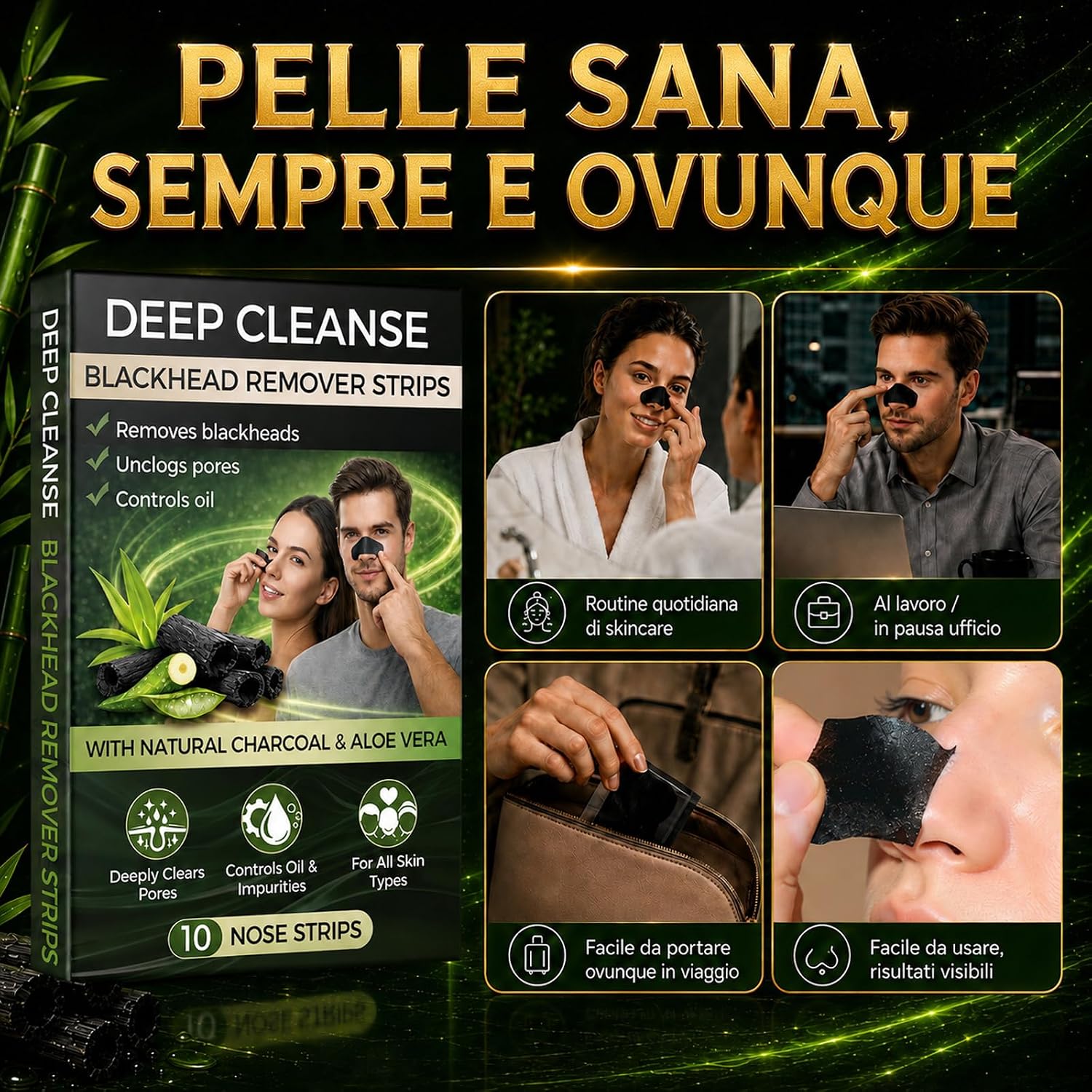 Thumbnail 6 de Cerotti Punti Neri Naso al Carbone di Bambù – 10 Strisce, Rimozione Profonda dei Punti Neri