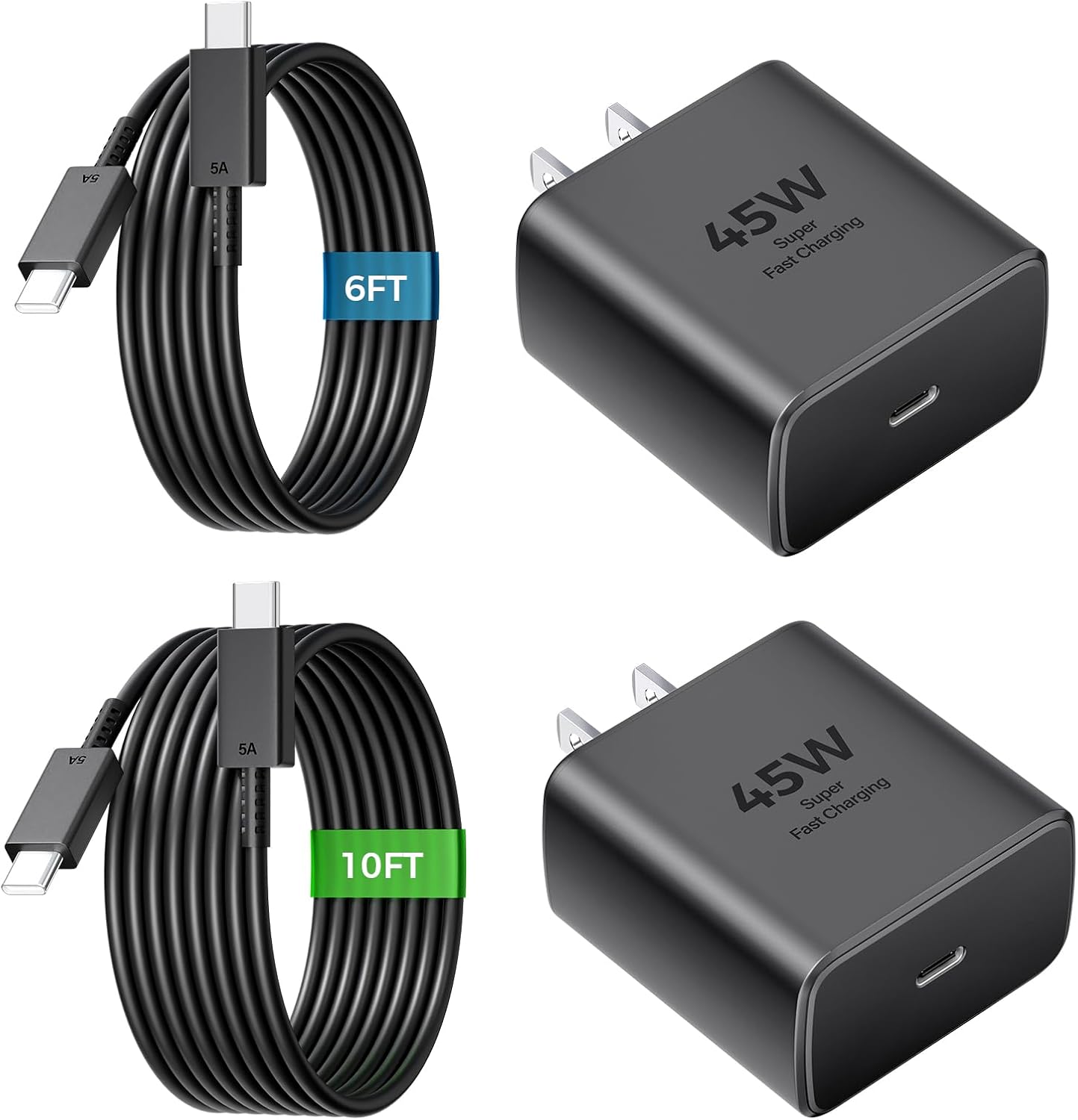 Detalle de XUWZG YX-PD45W 45W USB-C Charger Set with 10-Foot and 6-Foot Cables