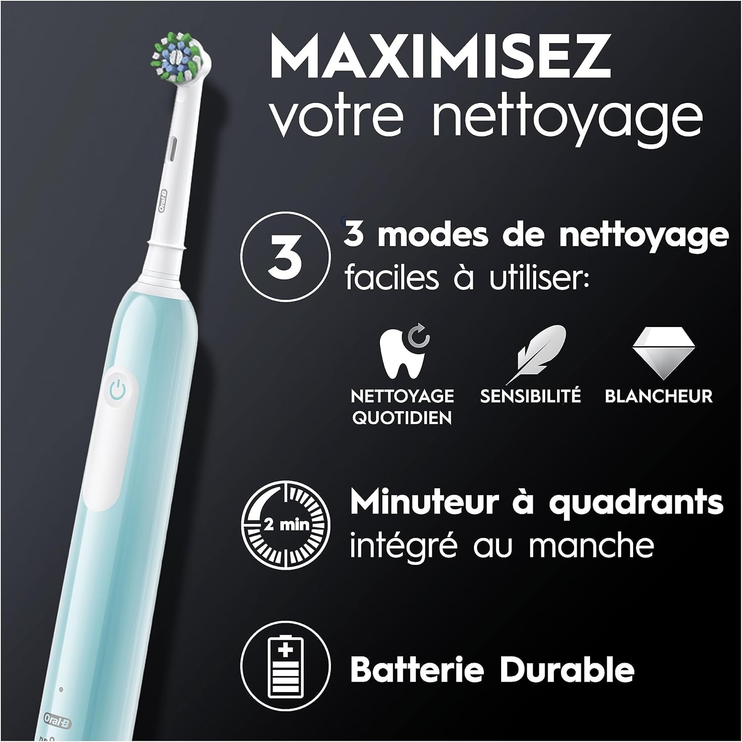 Detalle de Oral-B Pro 1 Blue : brosse à dents électrique ronde avec 3 modes et accessoire de remplacement
