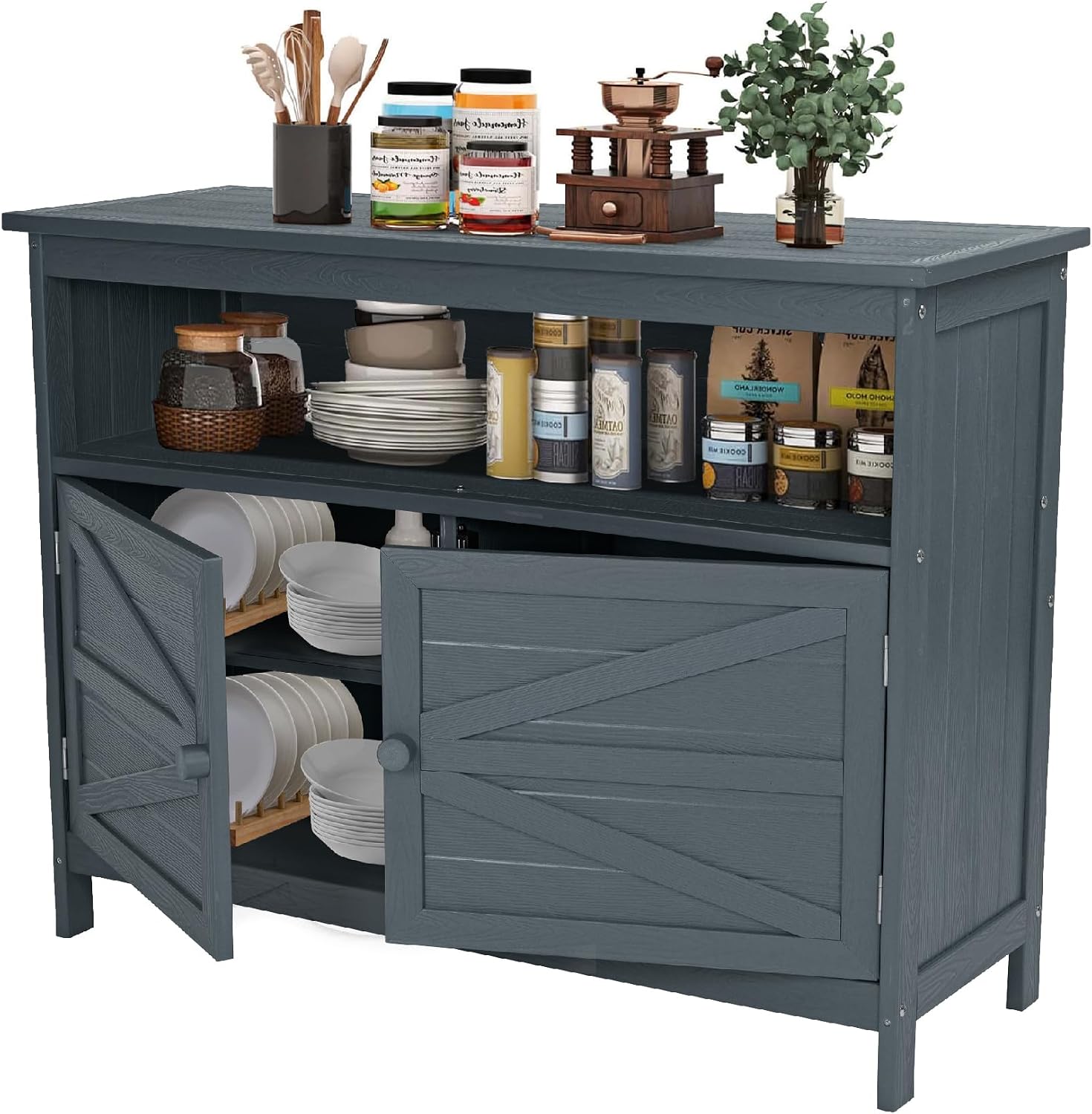 Detalle de Congfutt HIPS Outdoor Storage Cabinet, Gray, Magnetic Doors, 3 Shelves