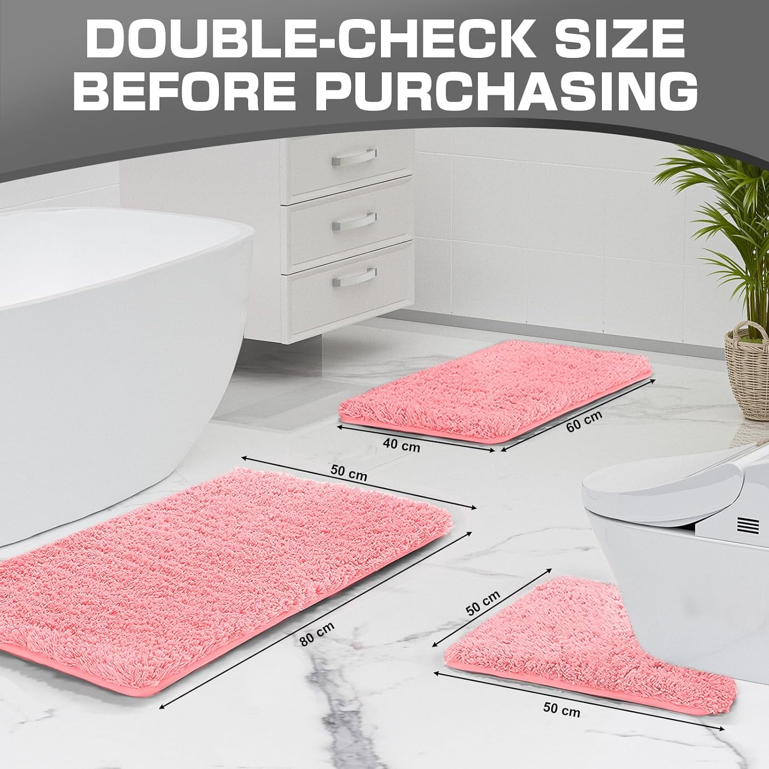 Thumbnail 1 de wyewye Microfibre Bath Mats: 2cm Thick, Ultra-Absorbent, 50x80cm and 50x50cm U-Shape in Pink