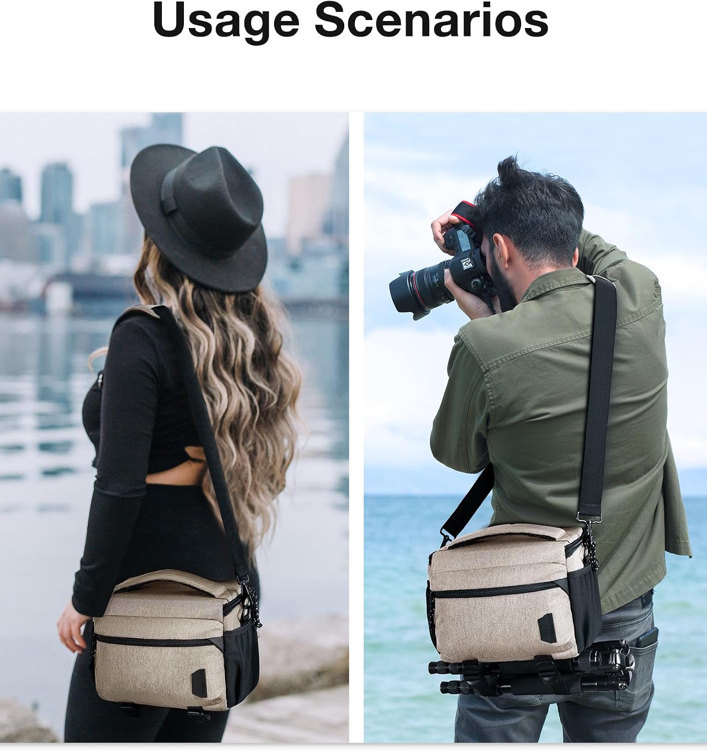 Detalle de bagsmart SLR/DSLR Kameratasche wasserdicht mit Regenhülle – beige