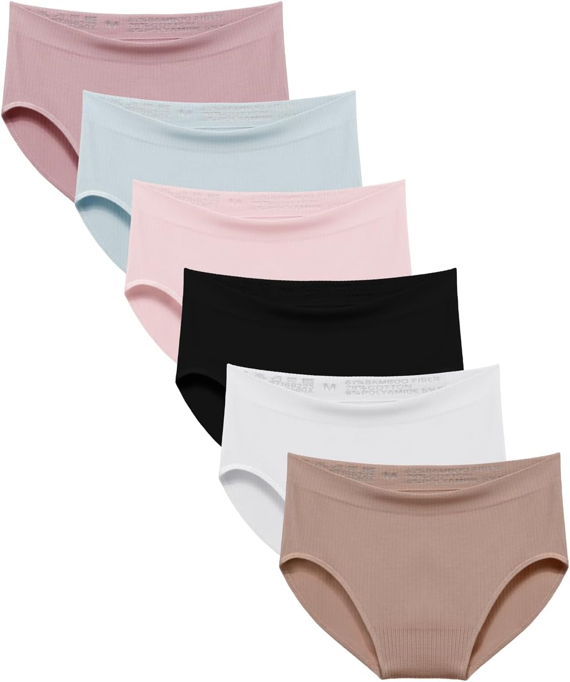 Detalle de Channo Bragas de Algodón y Bambú para Mujer – Talle Alto, Sin Costuras, Pack Multicolor XL