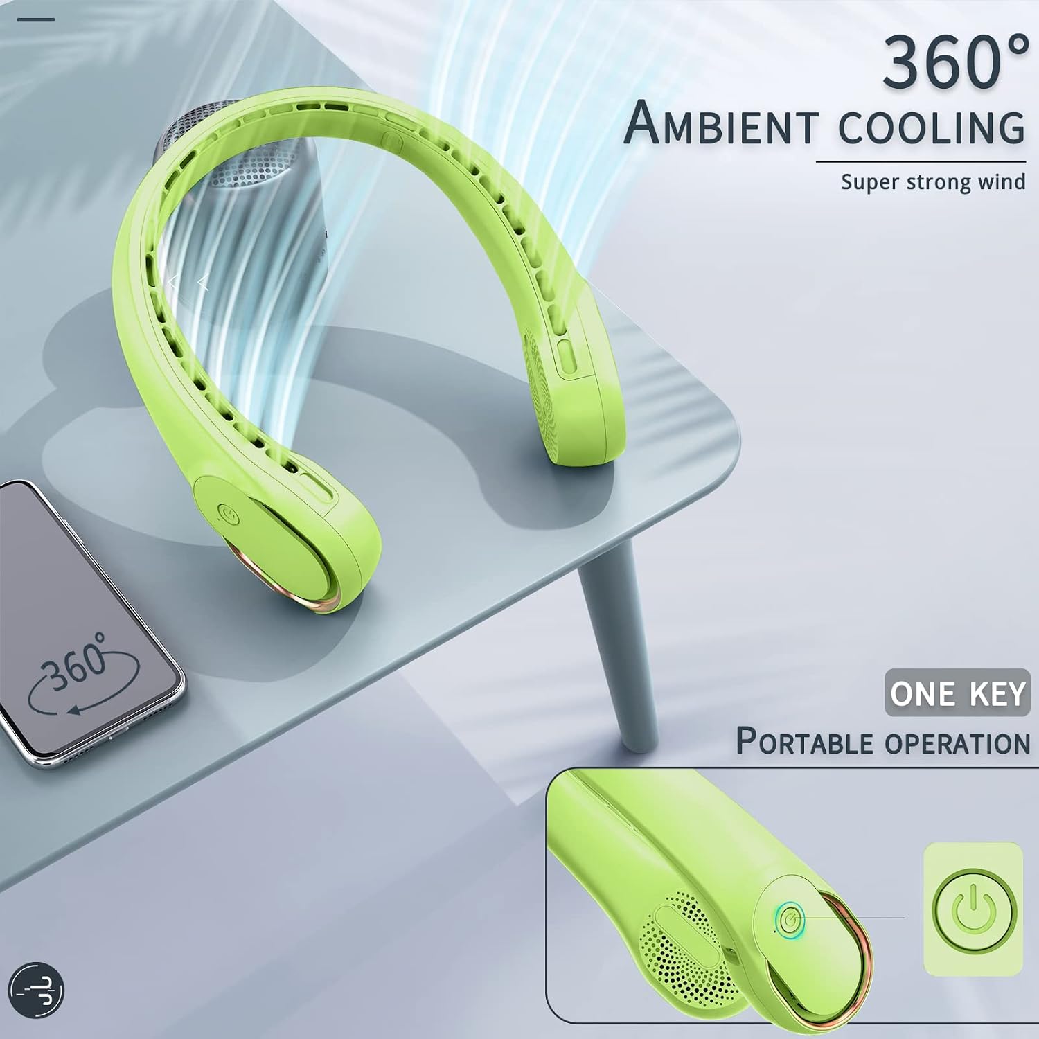 Detalle de ASNUG Neck Fan: Bladeless, USB-Rechargeable Personal Fan with 4000mAh Battery