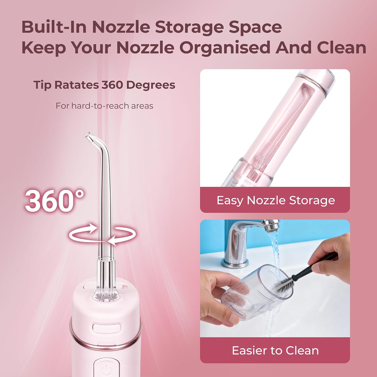 Thumbnail 6 de BarberBoss Travel Oral Irrigator (QR-7113, Pink): Cordless USB-C Water Flosser for Travel