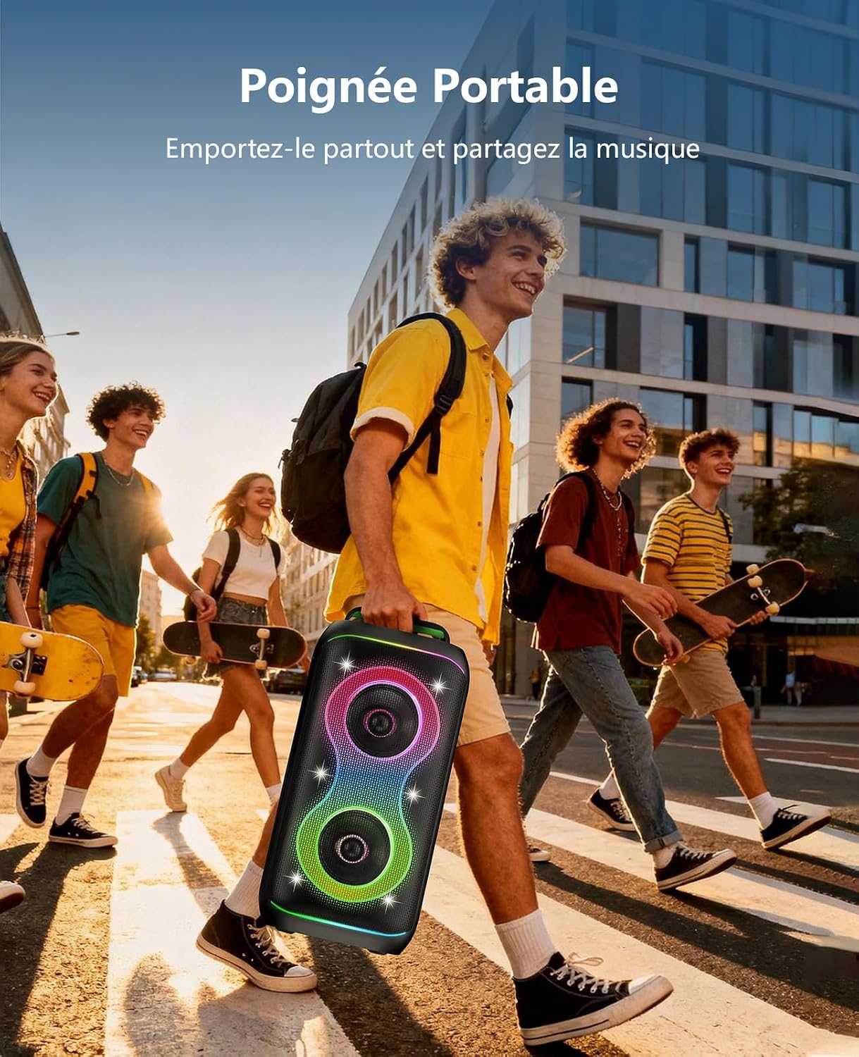 Detalle de GKD61 Machine de karaoké pour adultes avec 2 microphones UHF sans fil et enceinte Bluetooth portable