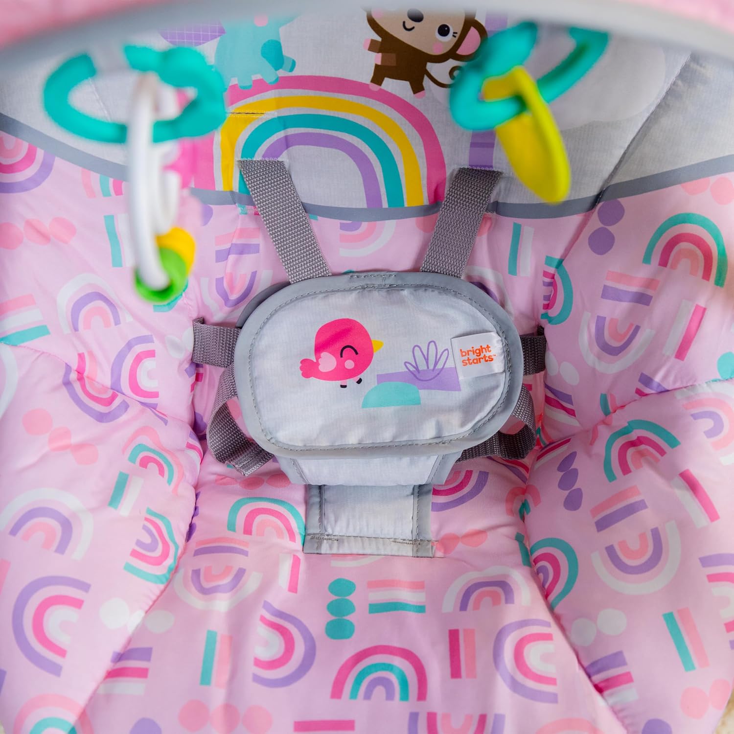 Thumbnail 6 de Bright Starts Pink Paradise bärbar babygunga med 6 hastigheter och musik