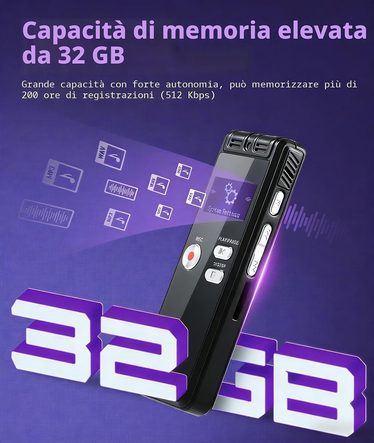 Detalle de NekSide Registratore vocale digitale 32 GB con One-Touch e Dual MIC: qualità e praticità per conferenze e interviste