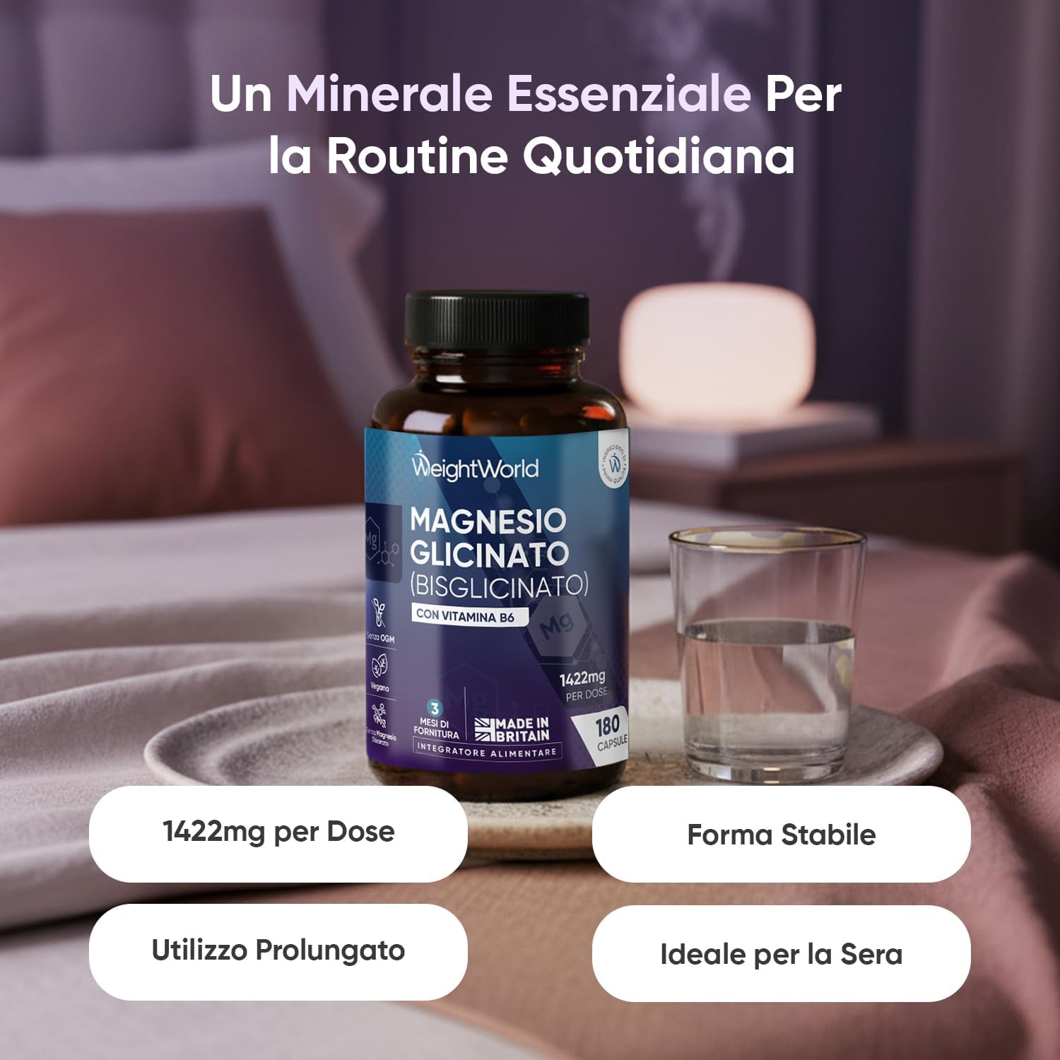 Thumbnail 1 de WeightWorld Magnesio Bisglicinato 1422 mg per Dose con Vitamina B6 – 180 Capsule Vegane