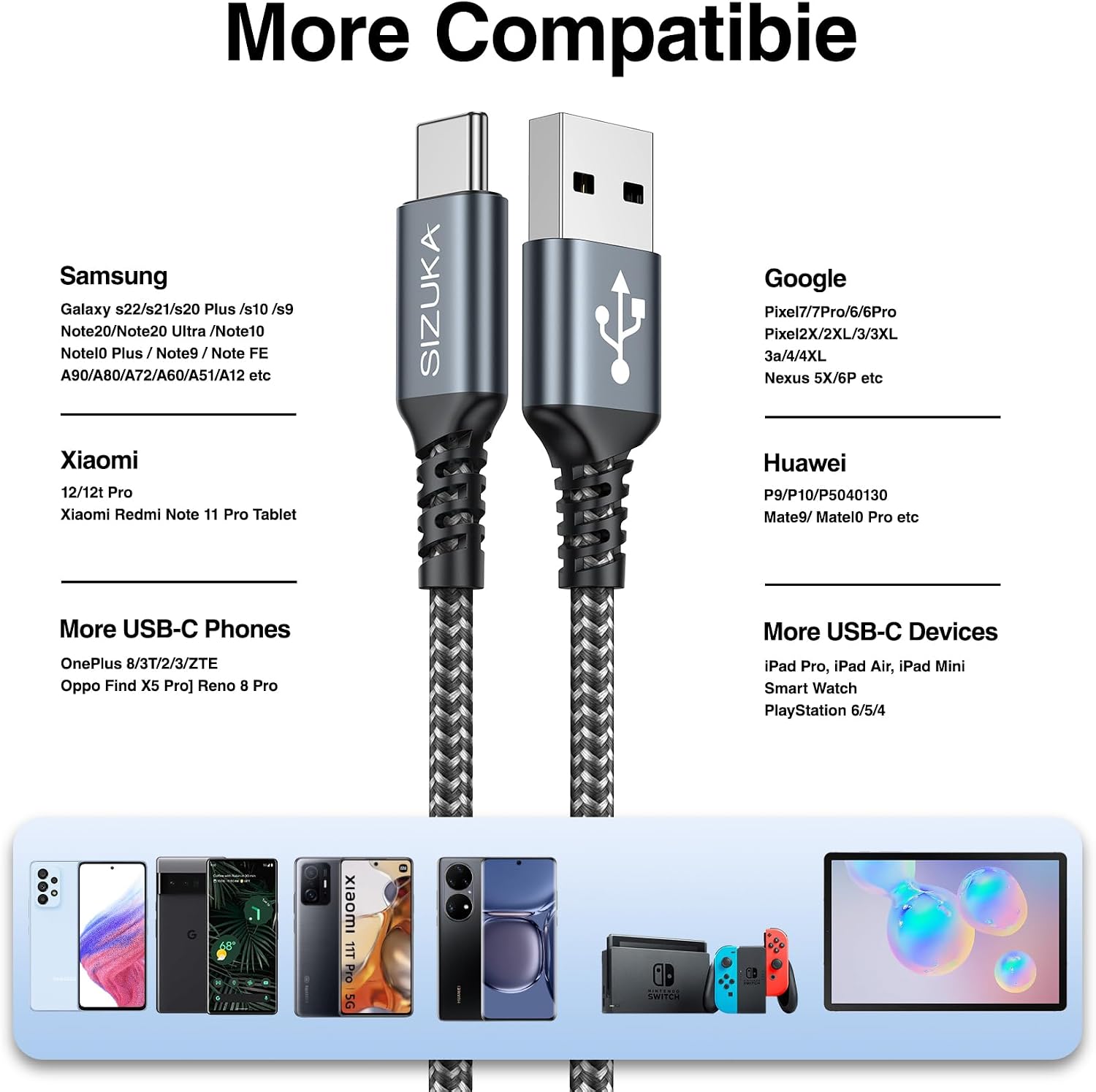 Thumbnail 6 de Cavo USB-C 2 m 3 pezzi 3,1 A per smartphone