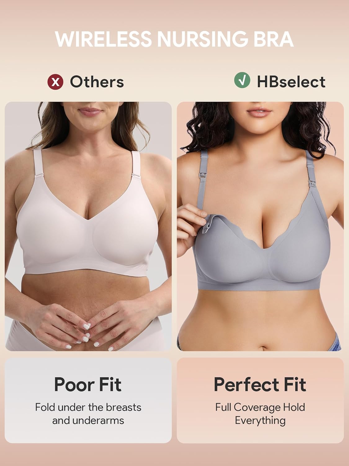 Detalle de HBselect Still-BH ohne Bügel Seidig – nahtloses Still- und Schwangerschafts-BH mit Verlängerung, atmungsaktiv