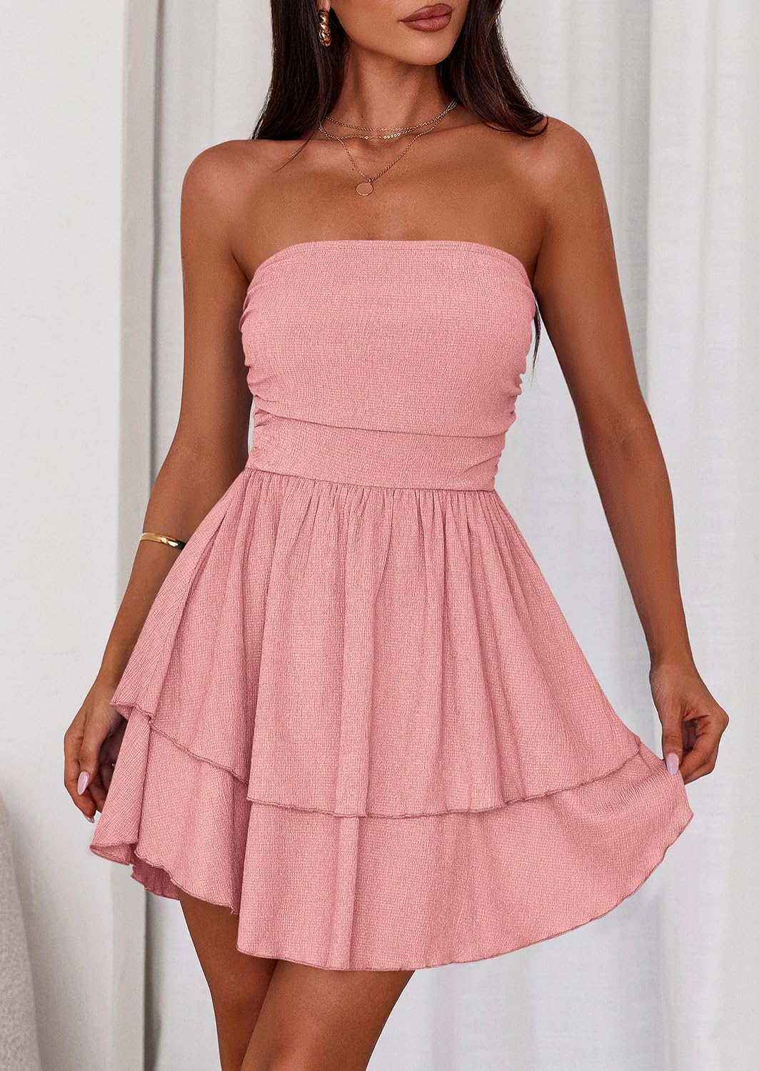 Detalle de PRETTYGARDEN Women's 2026 Summer Strapless Tube Mini Dress
