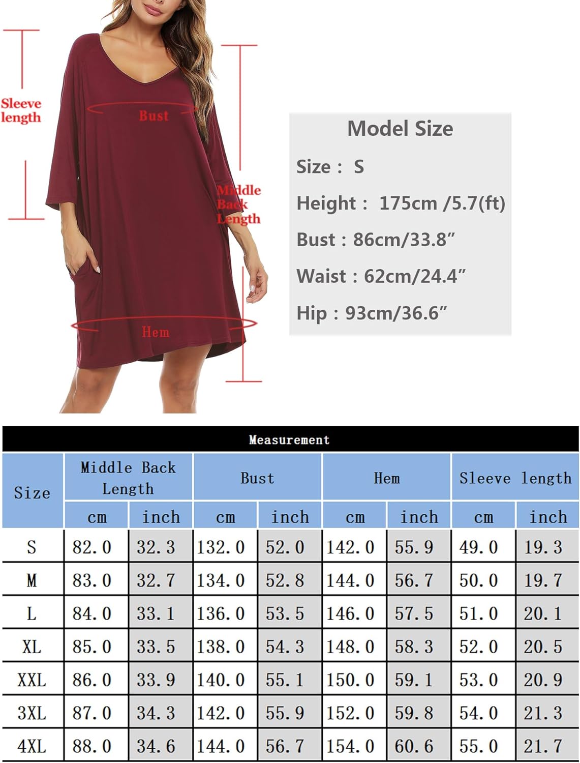 Thumbnail 5 de Bresdk Camicia da Notte Donna Cotone Modal S/M/L/XL/XXL
