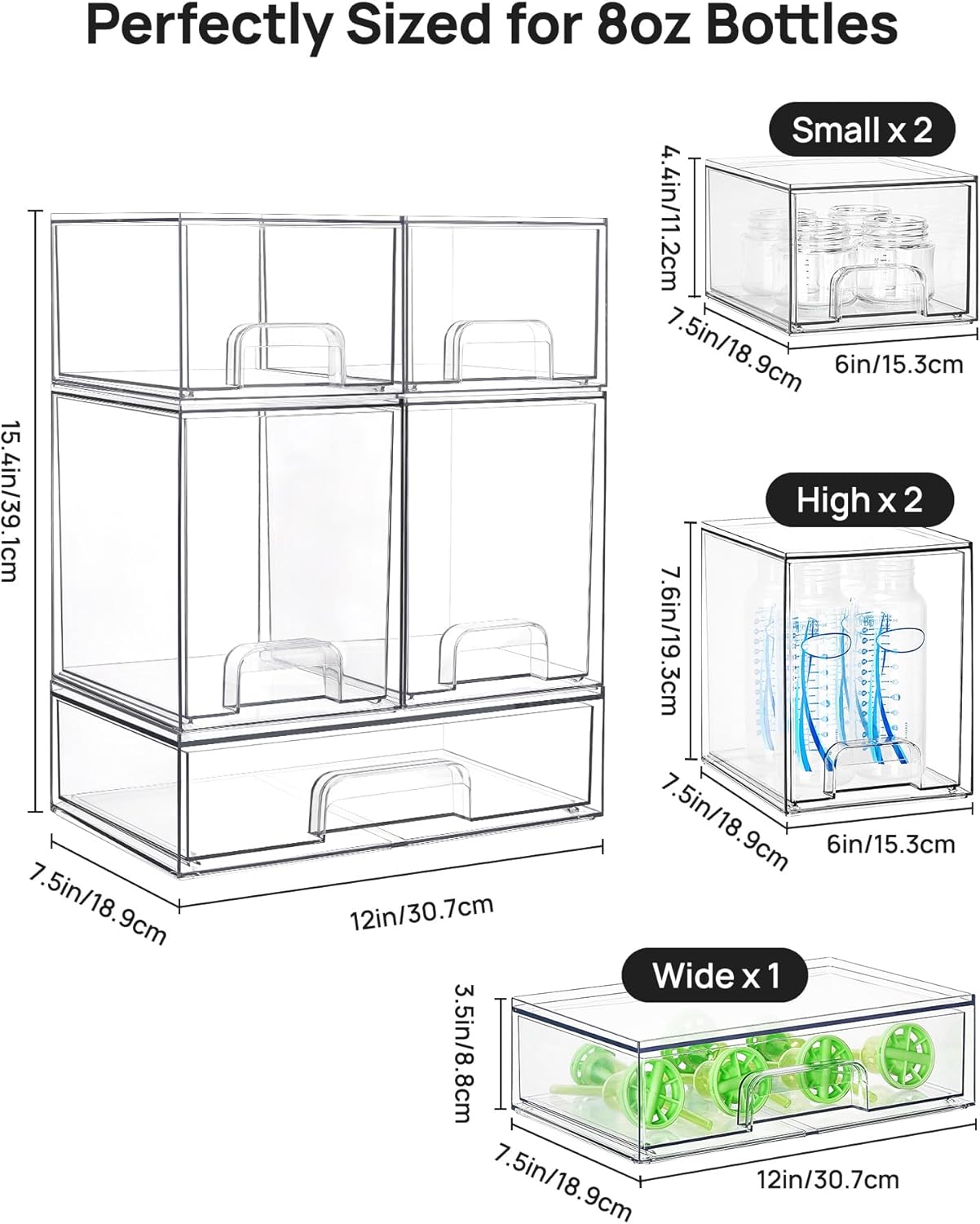 Thumbnail 2 de Vtopmart Stackable Storage Drawers 5 Clear Bins