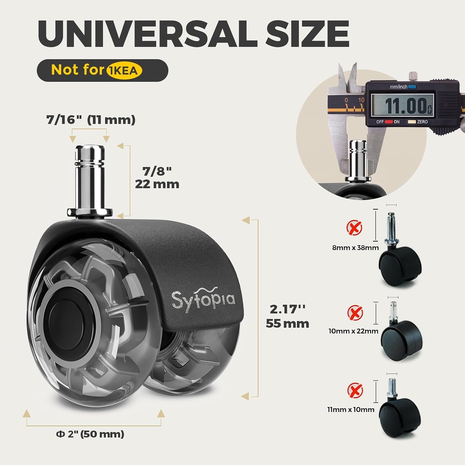 Thumbnail 1 de Sytopia Set di 5 ruote per sedia da ufficio con perno 11 x 22 mm – compatibili con pavimenti in legno, moquette, laminato e piastrelle