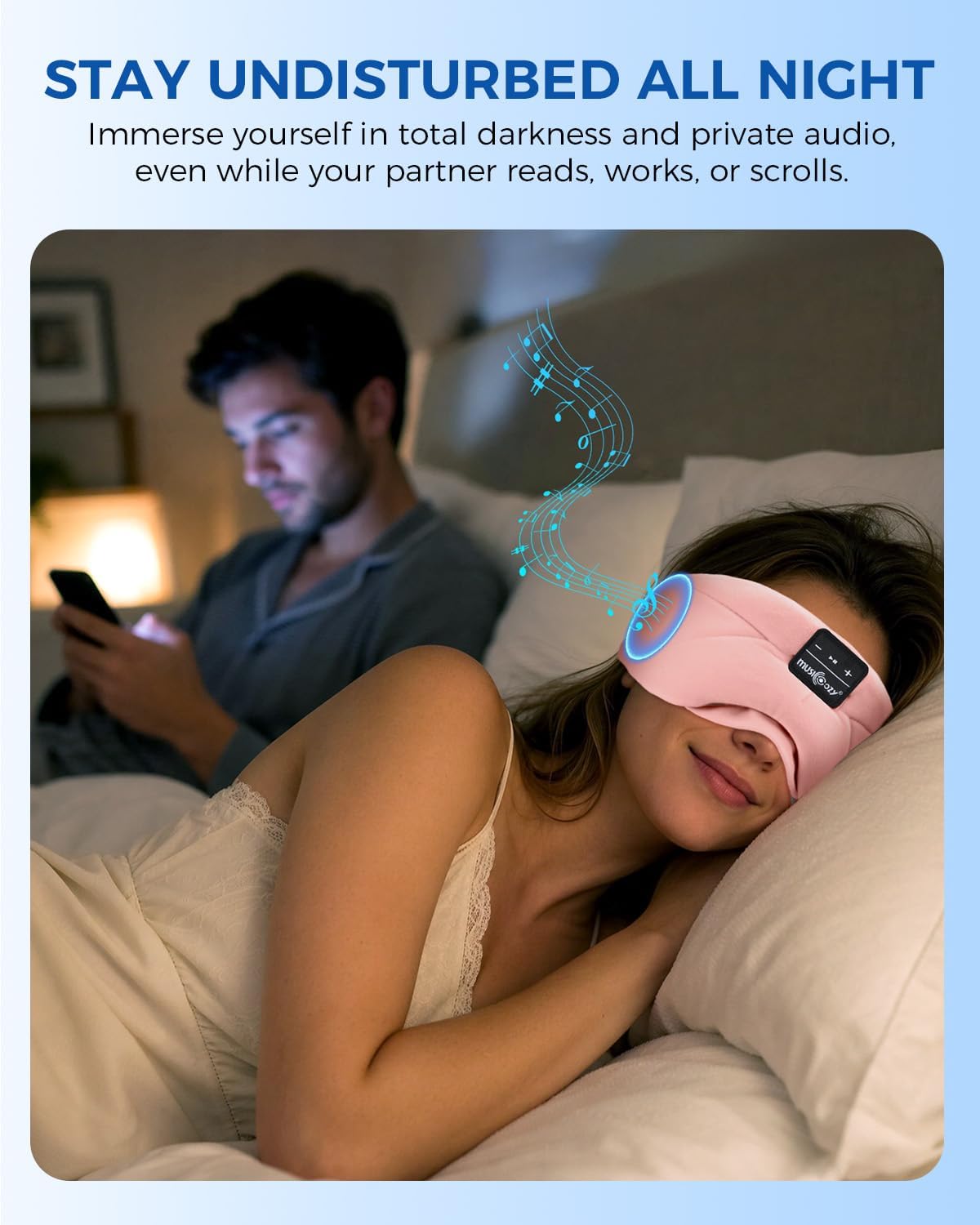 Detalle de MUSICOZY Sleep Mask Headphones: 100% Blackout Bluetooth Eye Mask with Ultra-Thin Speakers