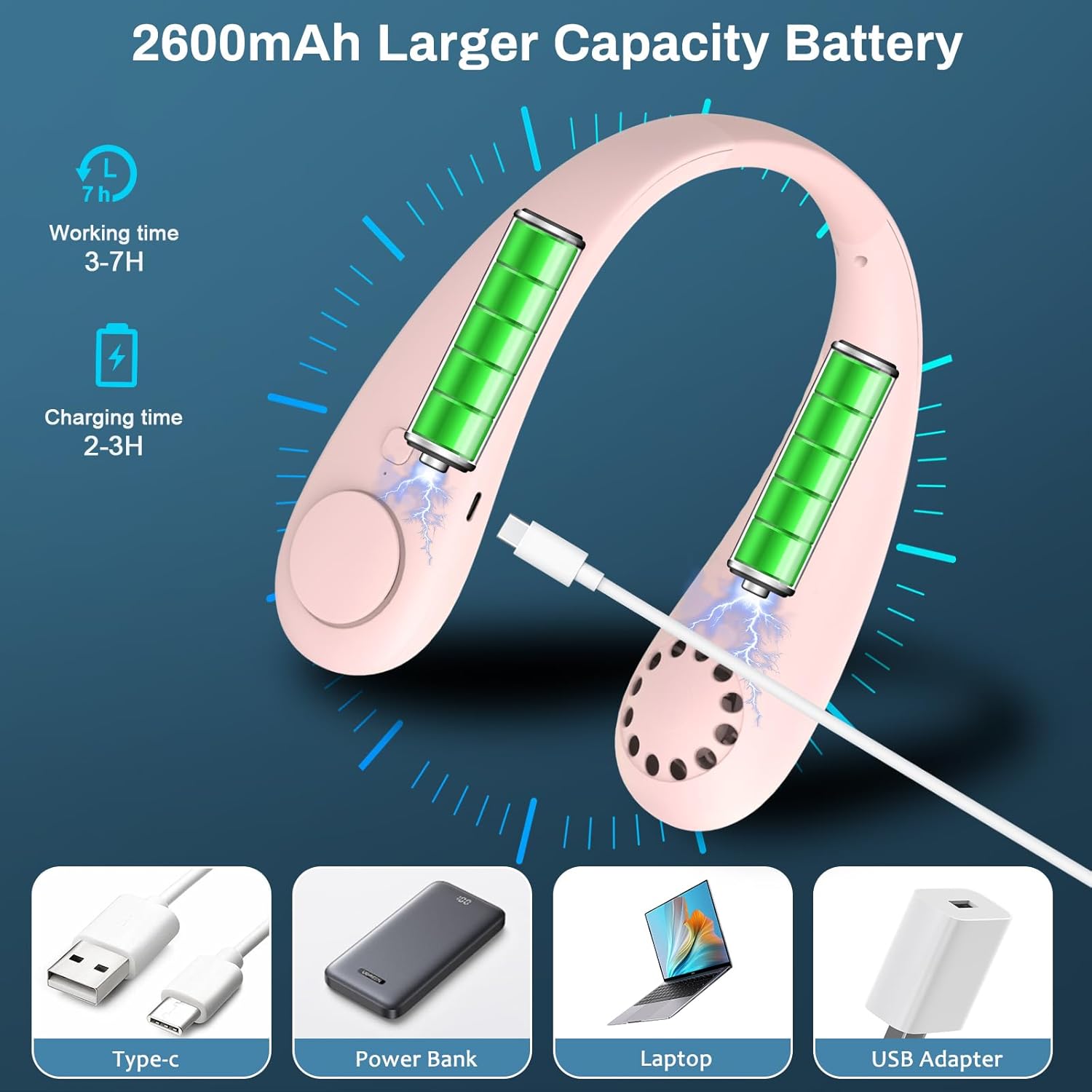 Thumbnail 4 de Portable Neck Fan with 360° Bladeless Cooling | USB Rechargeable, 3 Speeds, 2600mAh