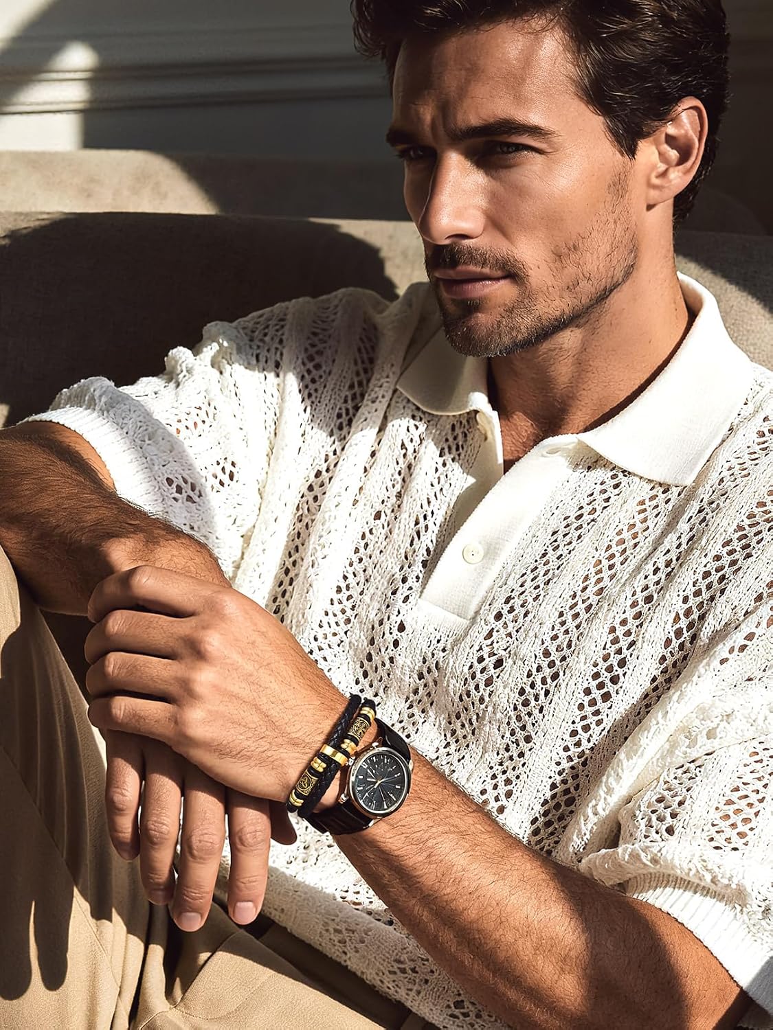 Detalle 2 de Bandmax Bracelet en cuir tressé avec fermoir magnétique – Longueurs 19/21/23/25 cm